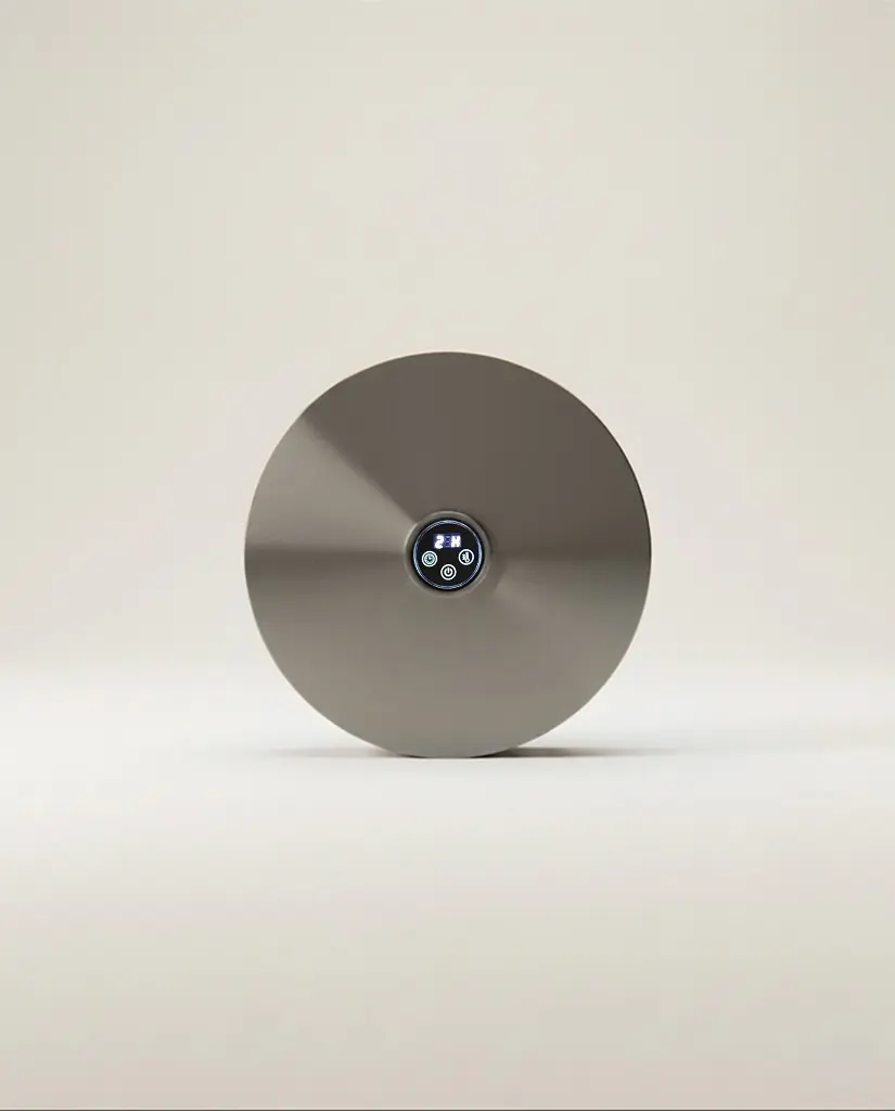 Sèche serviette électrique rond, diamètre 21cm, Gun métal brossé, Disc.webp