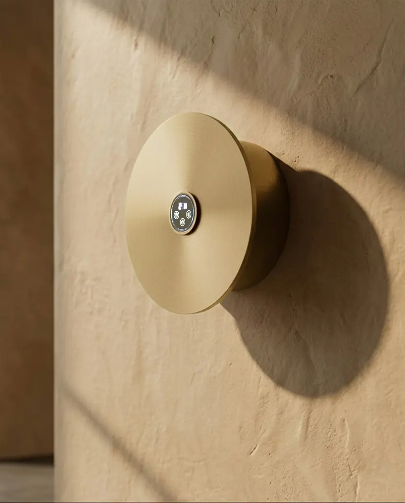 Sèche serviette électrique rond, diamètre 21cm, doré brossé, Disc  