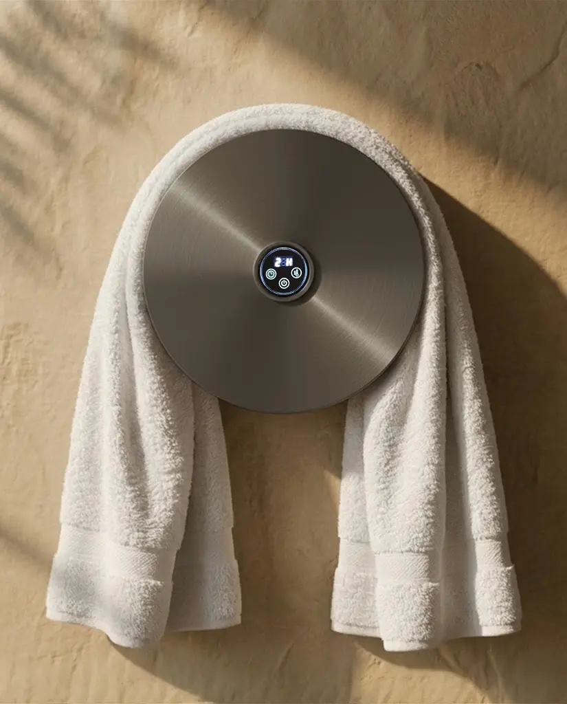 Sèche serviette électrique rond, diamètre 21cm, Gun métal brossé, Disc 