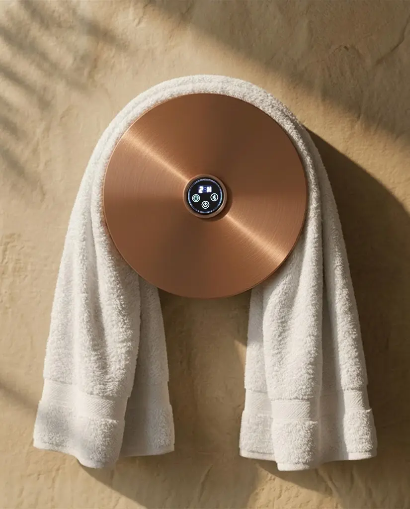 Sèche serviette électrique rond, diamètre 21cm, doré rose brossé, Disc   