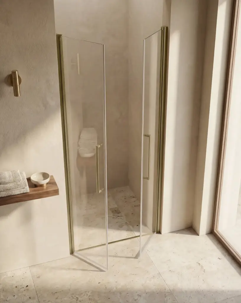 Porte de douche saloon, Sur-mesure de 58 à 95,5 cm, Doré brossé, Regia (3).webp