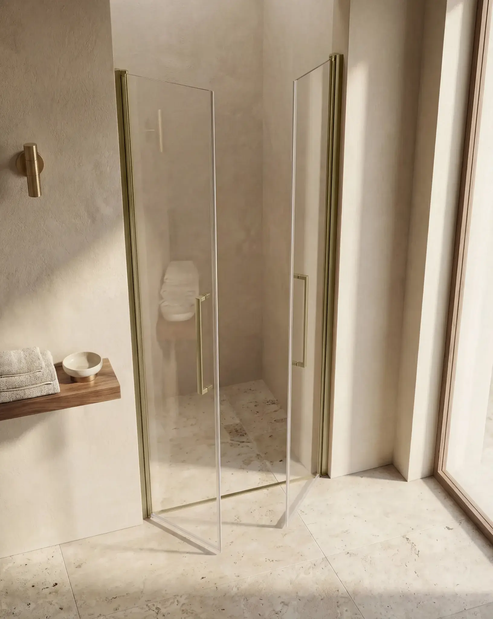 Porte de douche saloon, Sur-mesure de 58 à 95,5 cm, Doré brossé, Regia 