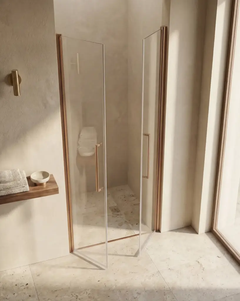 Porte de douche saloon, Sur-mesure de 58 à 95,5 cm, Doré rosé brossé, Regia (7).webp