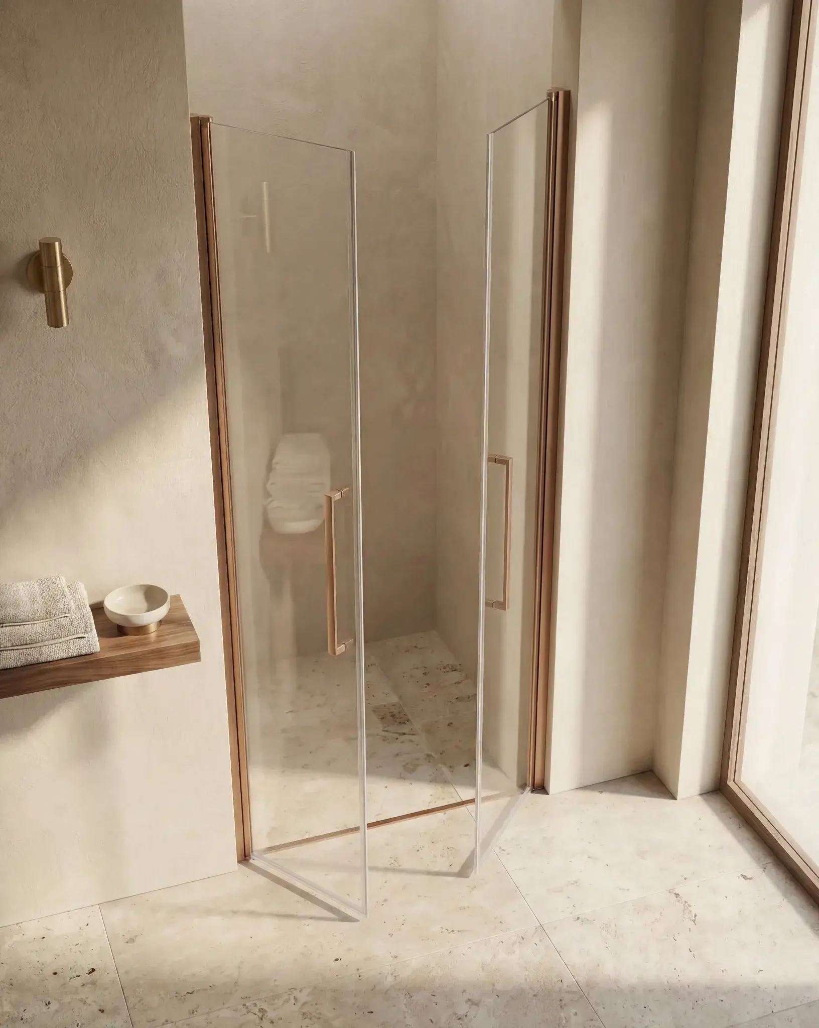Porte de douche saloon, Sur-mesure de 58 à 95,5 cm, Doré rose brossé, Regia 