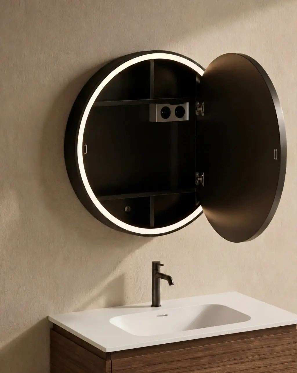 Armoire de toilette Ø60 cm, noir mat, Géode