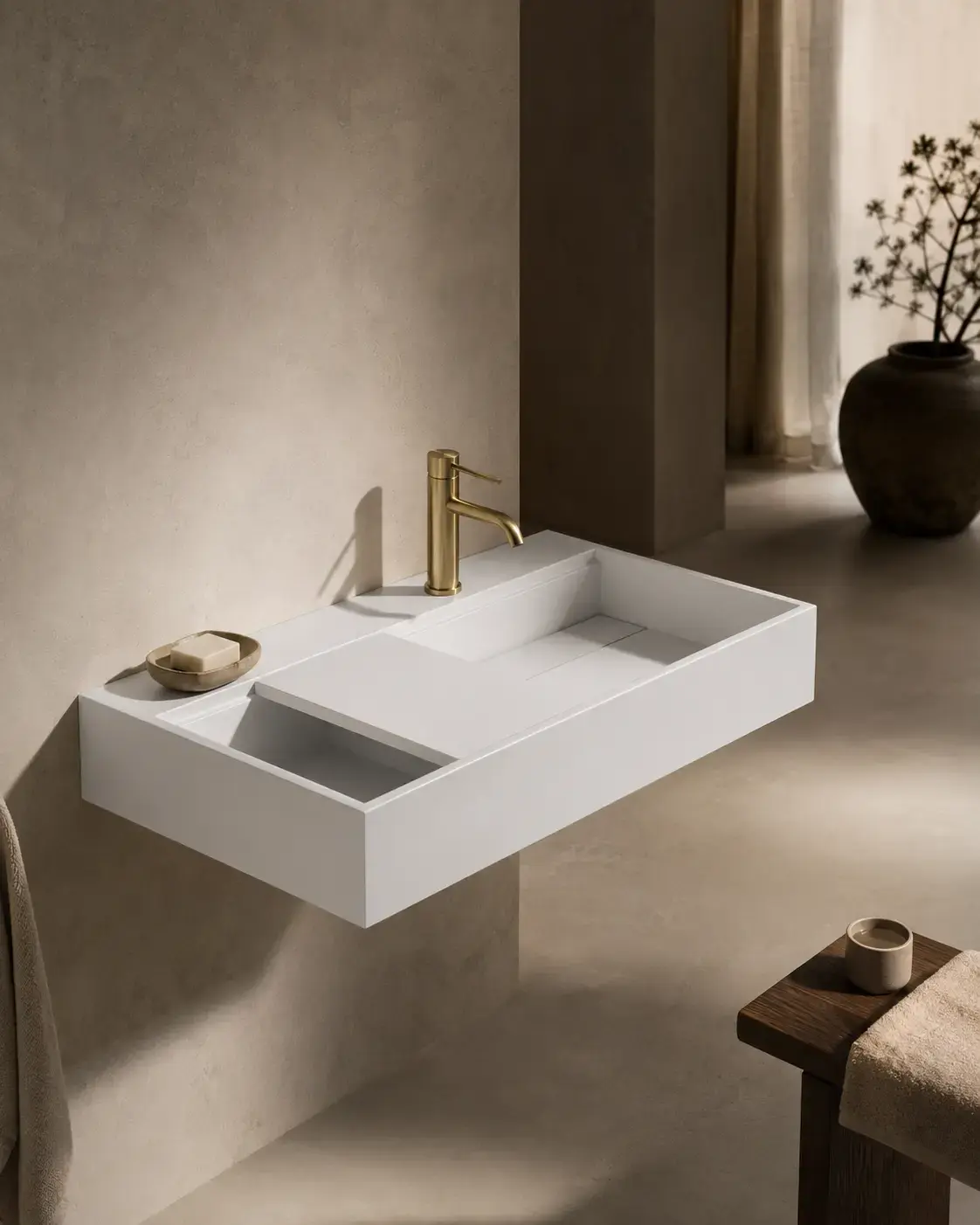 Lavabo suspendu 80 x 45 cm, matière composite, Mineral
