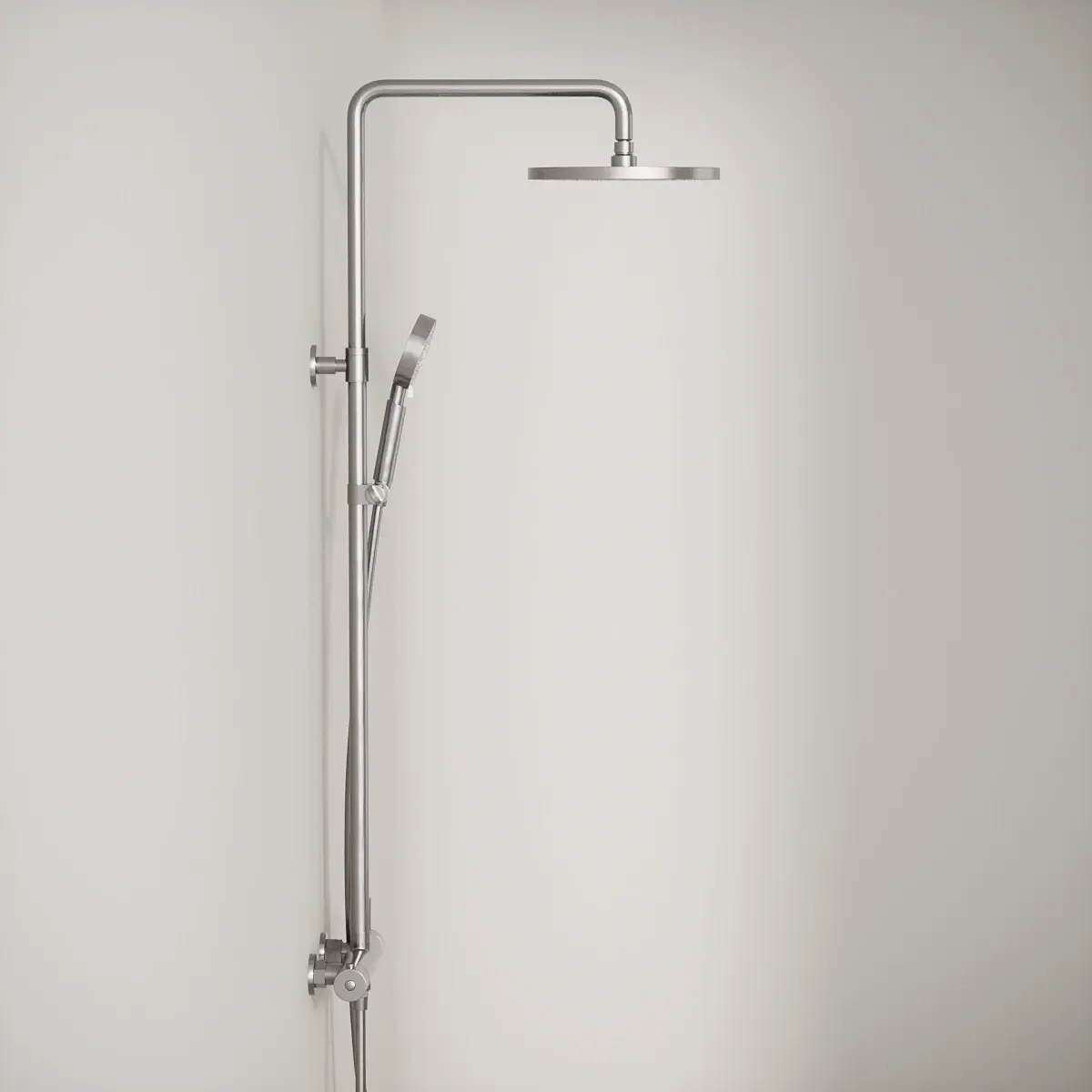Colonne de douche mitigeur, Ø25cm épaisseur 13mm, douchette multifonctions, inox brossé, Châtelet 