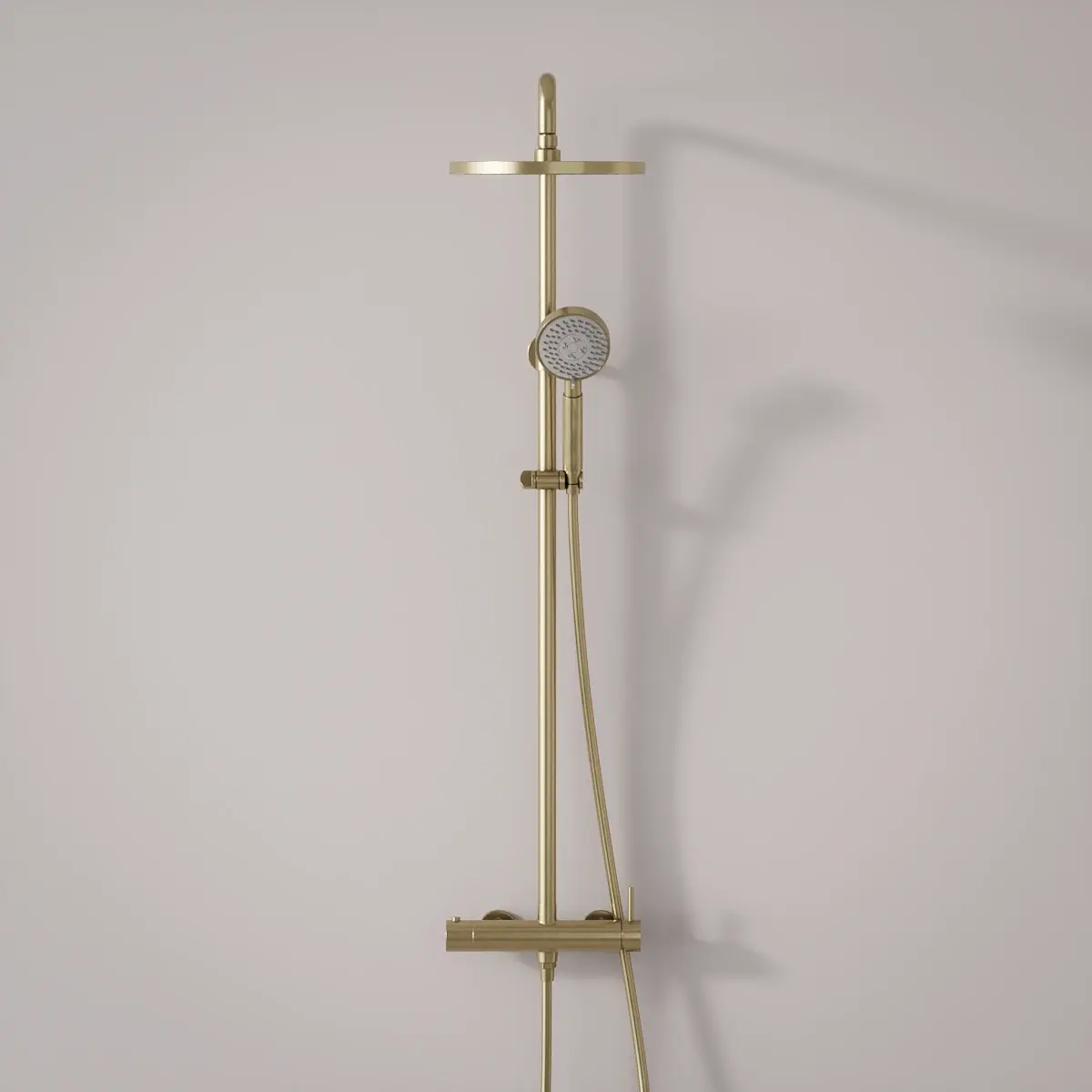 Colonne de douche mitigeur, Ø25cm épaisseur 13mm, douchette multifonctions, Doré brossé, Châtelet  
