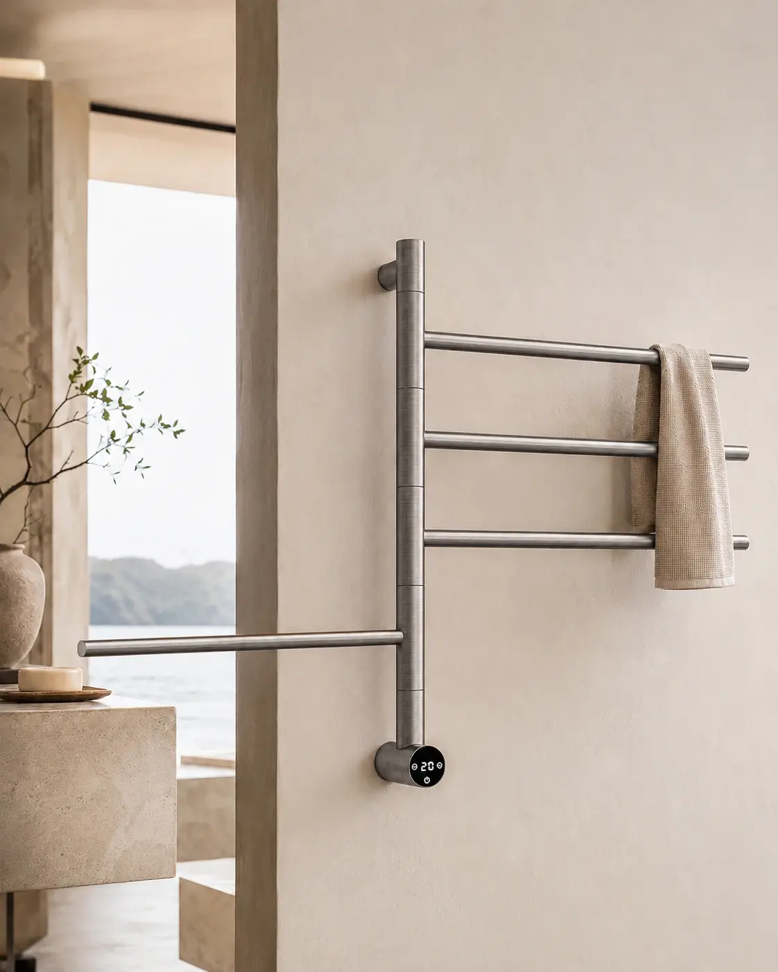 Sèche serviette 47.3x57x12cm, 75W, Inox brossé, Elios  