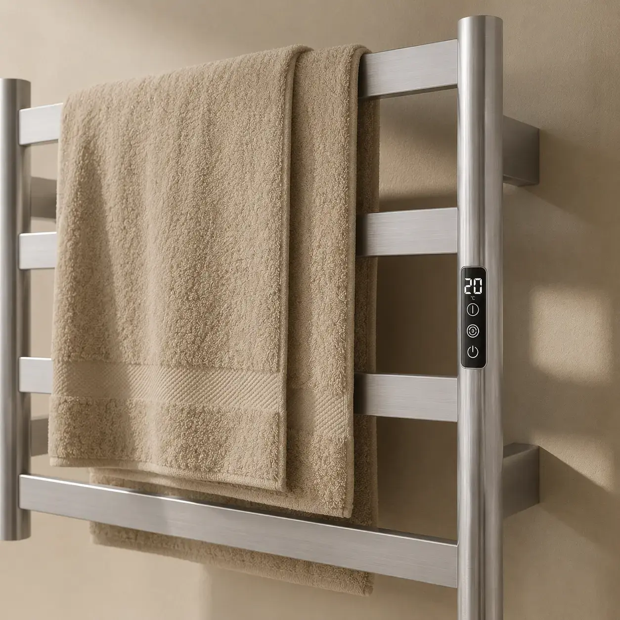 Sèche serviette 57.3x47.4x9.3cm, 90W, Inox brossé, Kalia   