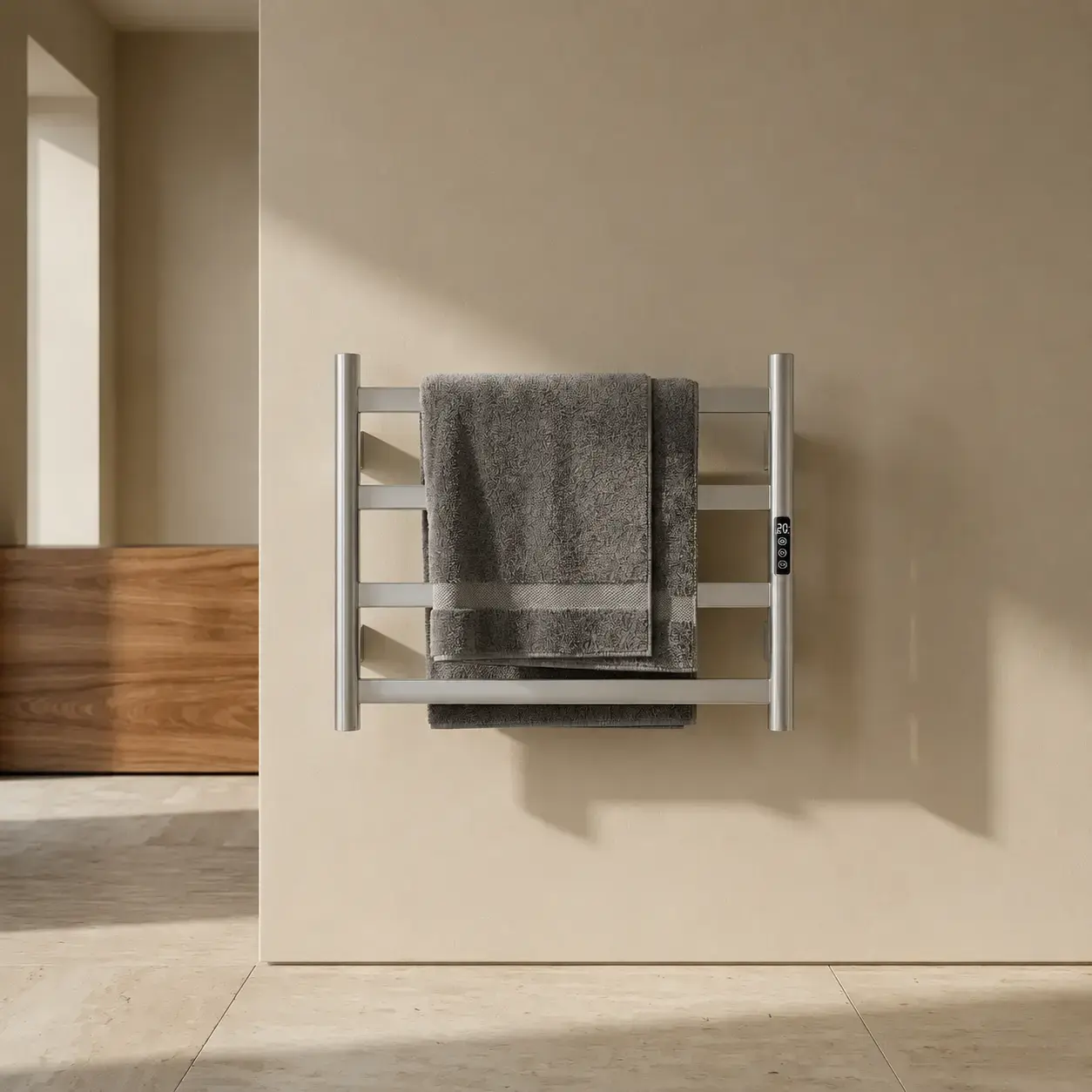 Sèche serviette 57.3x47.4x9.3cm, 90W, Inox brossé, Kalia   