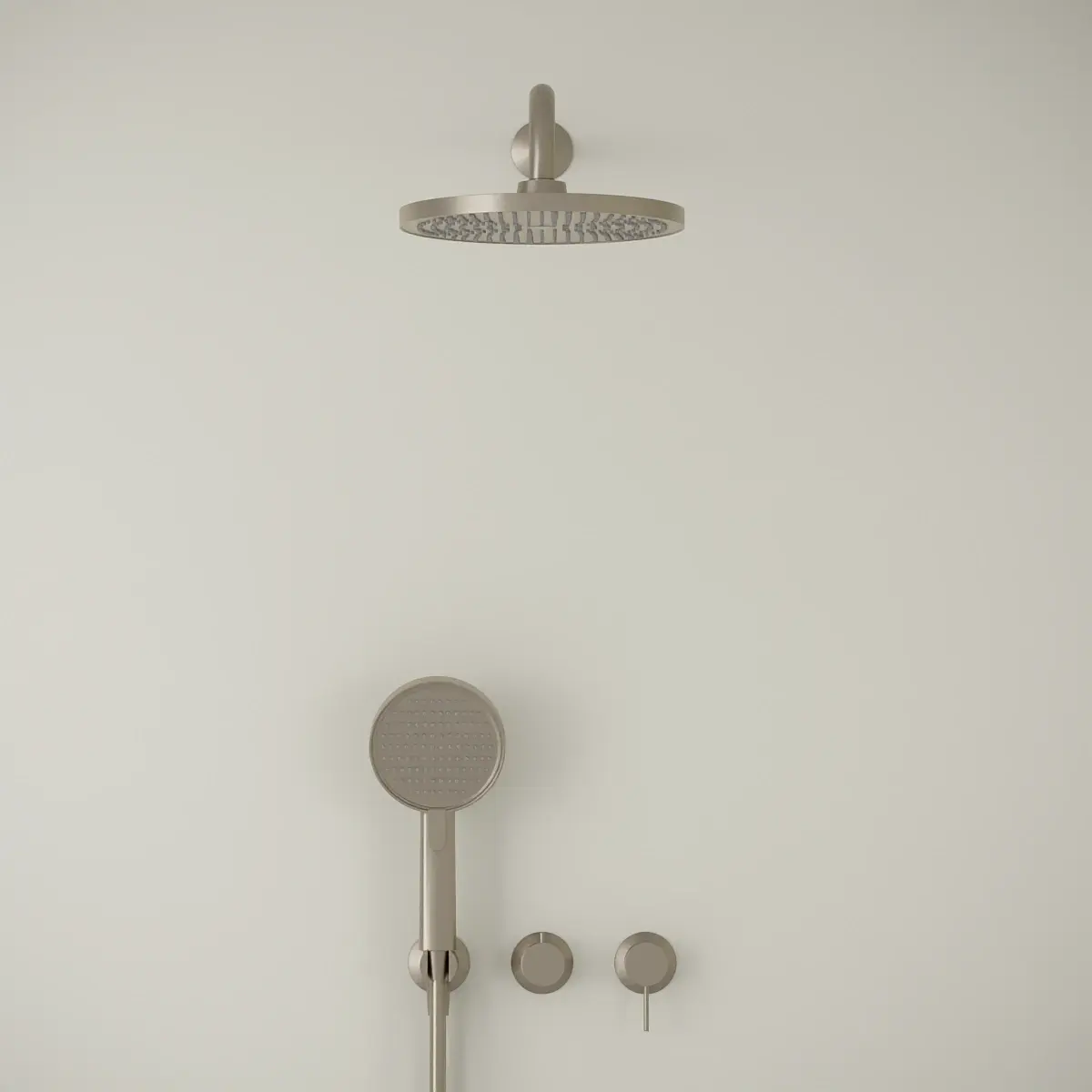 composition de douche encastree avec mitigeur pomme de tete douchette couleur champagne