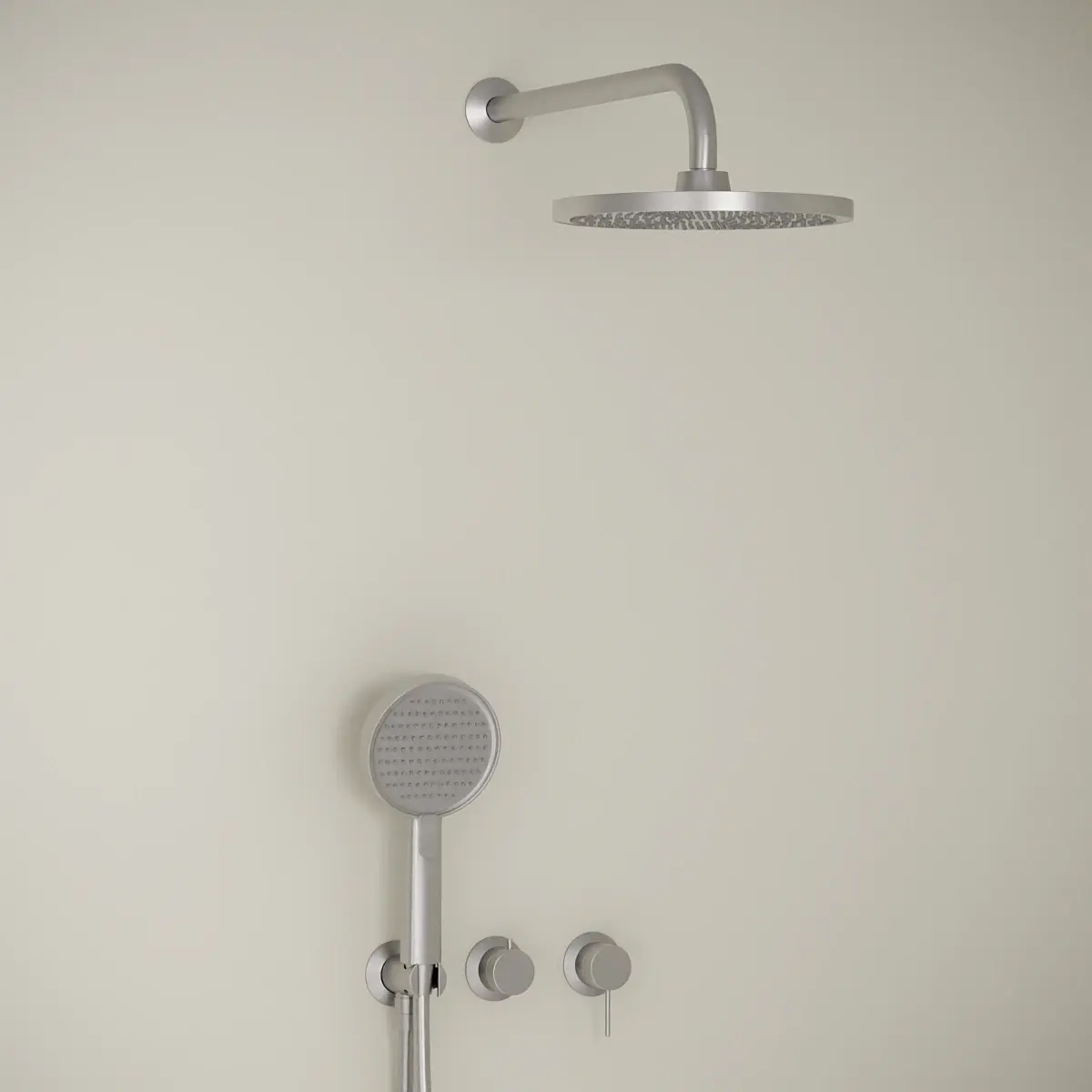 composition de douche encastree avec mitigeur pomme de tete douchette couleur silver white