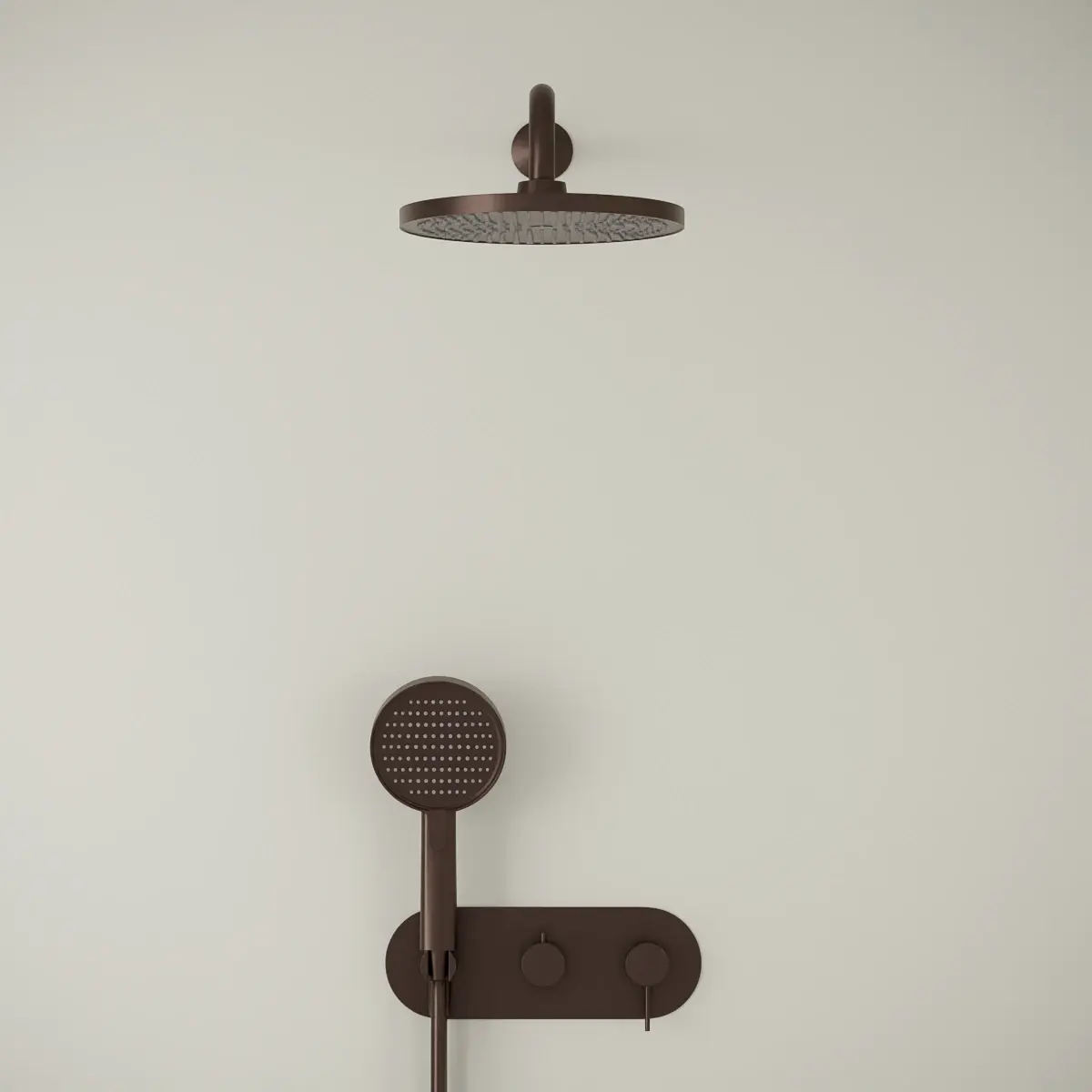 Set de douche encastré Madeleine finition PVD silver white, incluant la douche de tête ronde et le mitigeur sur plaque