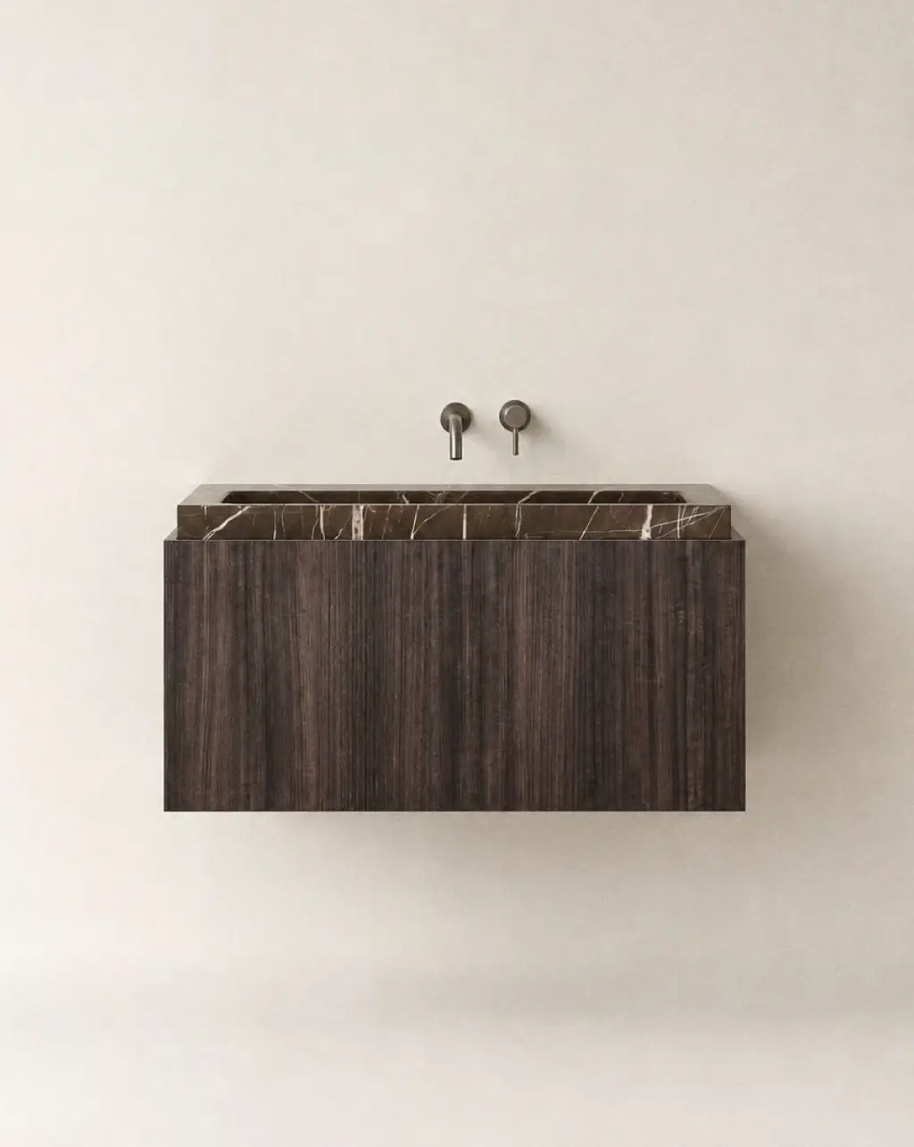 Meuble bois 90 cm avec vasque marbre, Ouessant  
