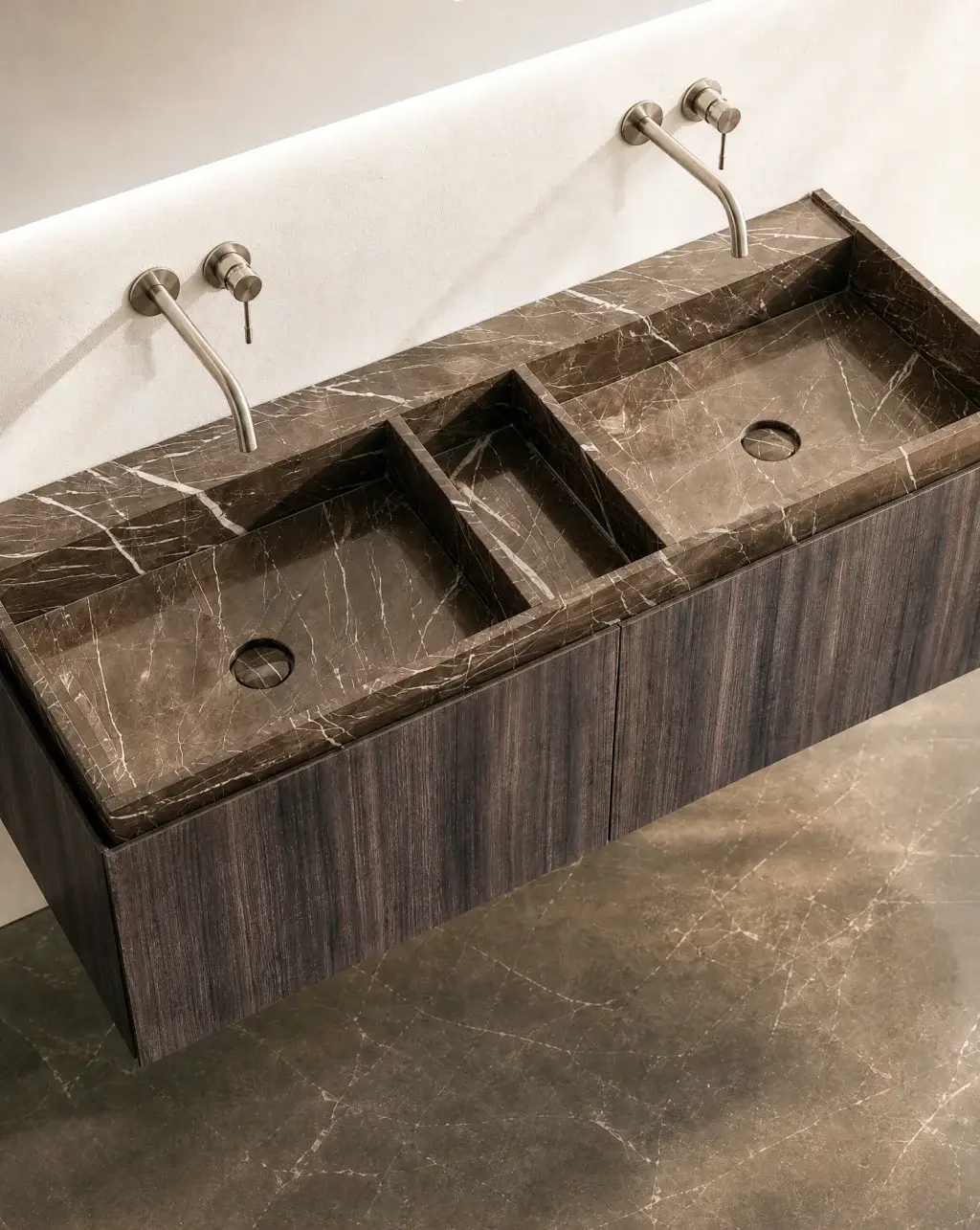 Meuble bois, 140cm avec double vasque marbre, Ouessant