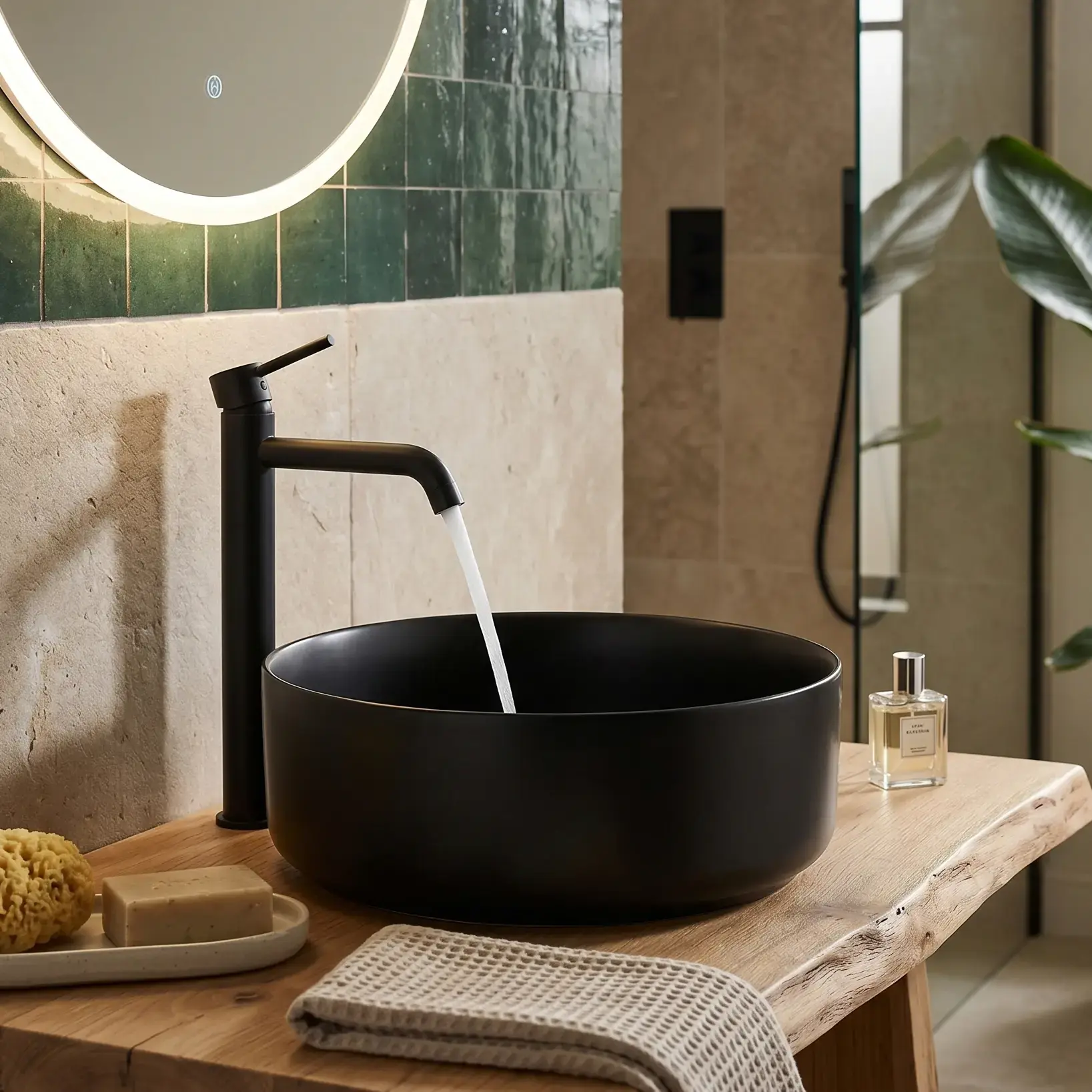 Vasque à poser ronde 35cm noir mat, Délicate