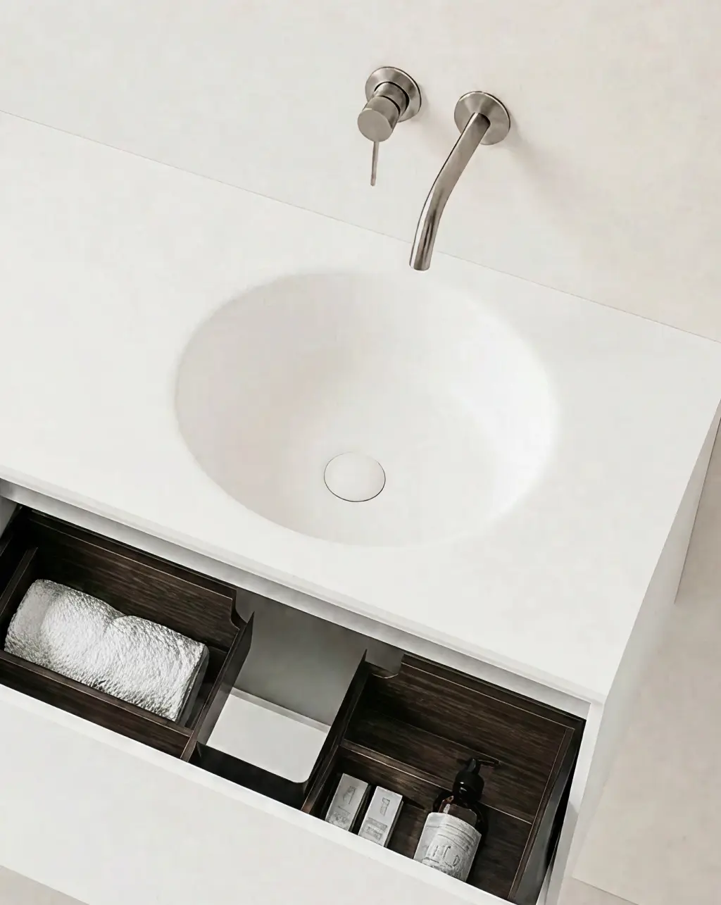 Meuble laque, 120cm avec plan vasque intégrée à droite, Belle ile 