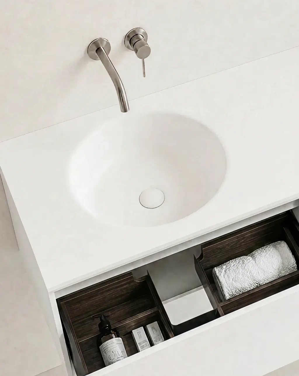 Meuble laque, 120cm avec plan vasque intégrée à gauche, Belle ile  