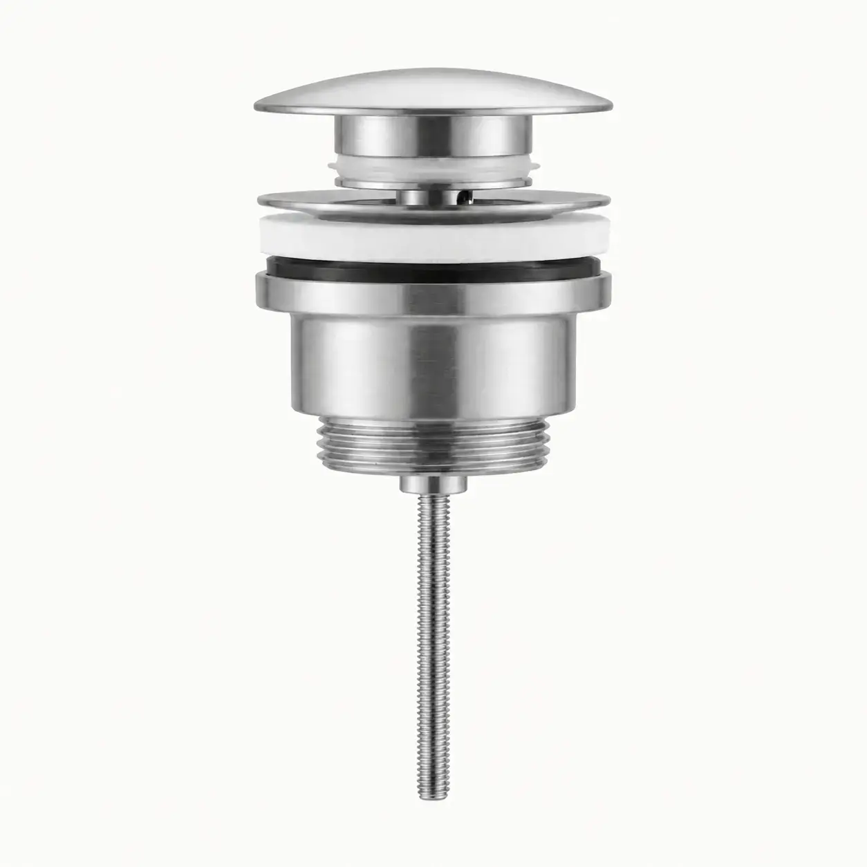 Bonde de lavabo universelle en acier inoxydable avec cache-bonde finition silver white éclatant.