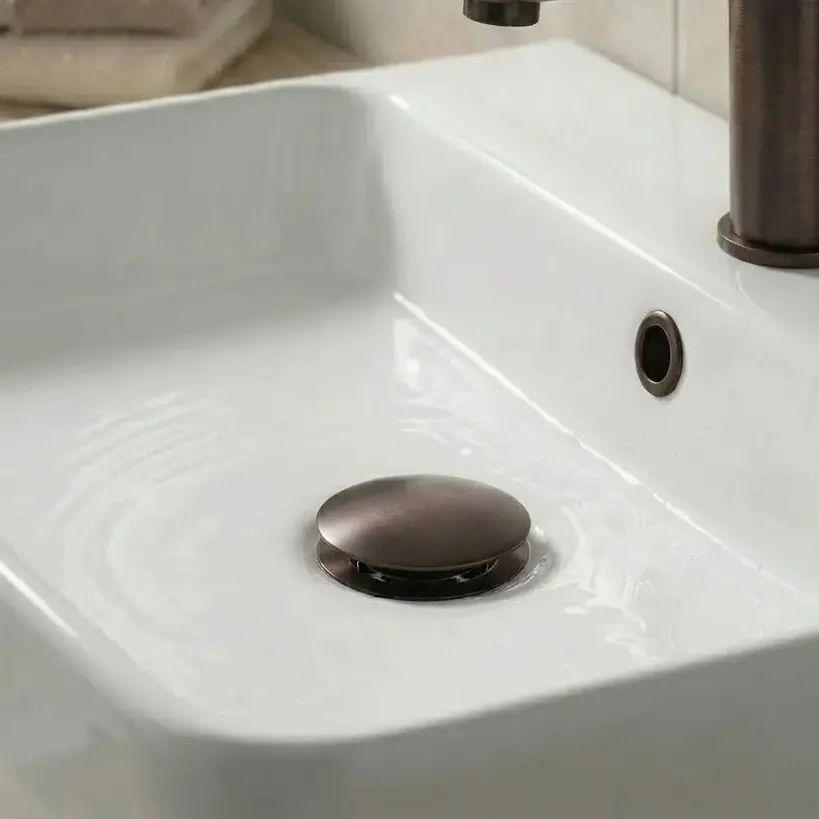 Bonde lavabo clic-clac ou fixe universelle en inox finition Café