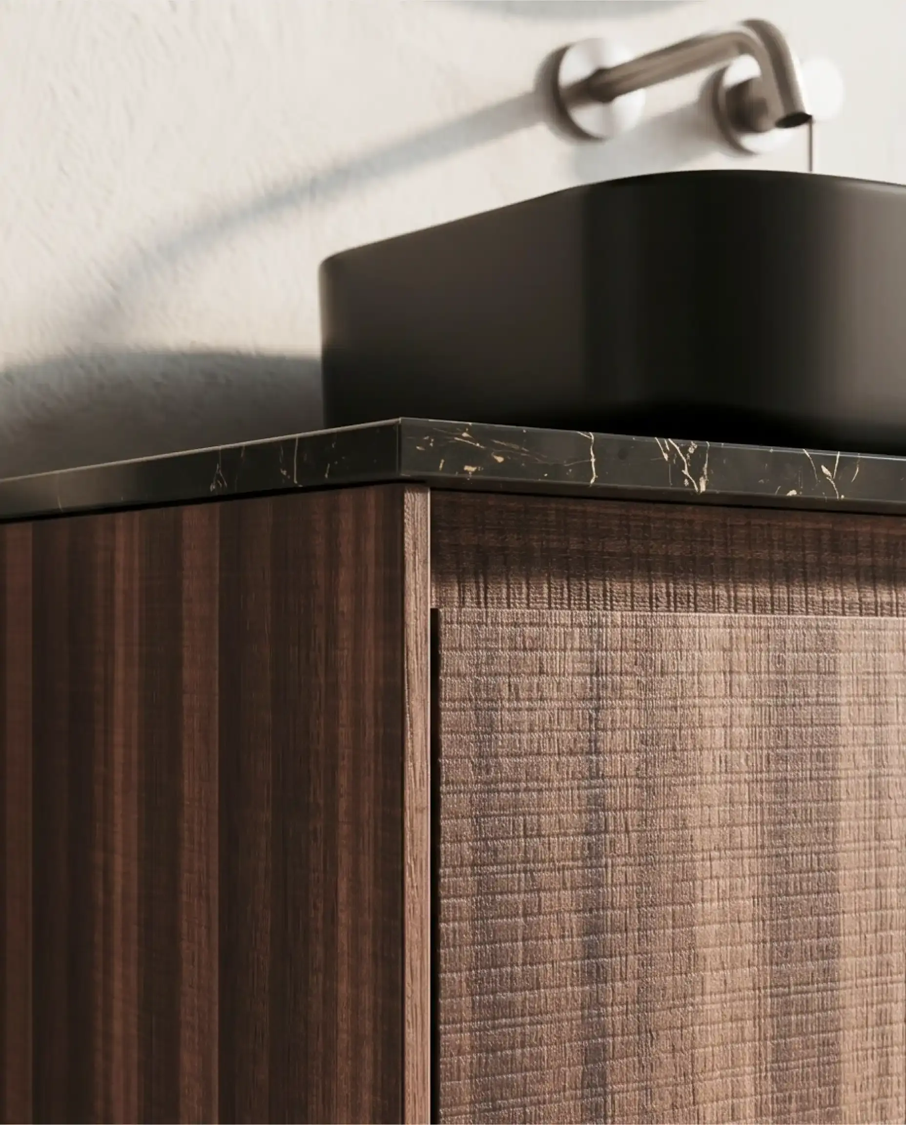 Meuble bois, 120cm avec plan marbre nero marquina et vasque noire mate, Molene 