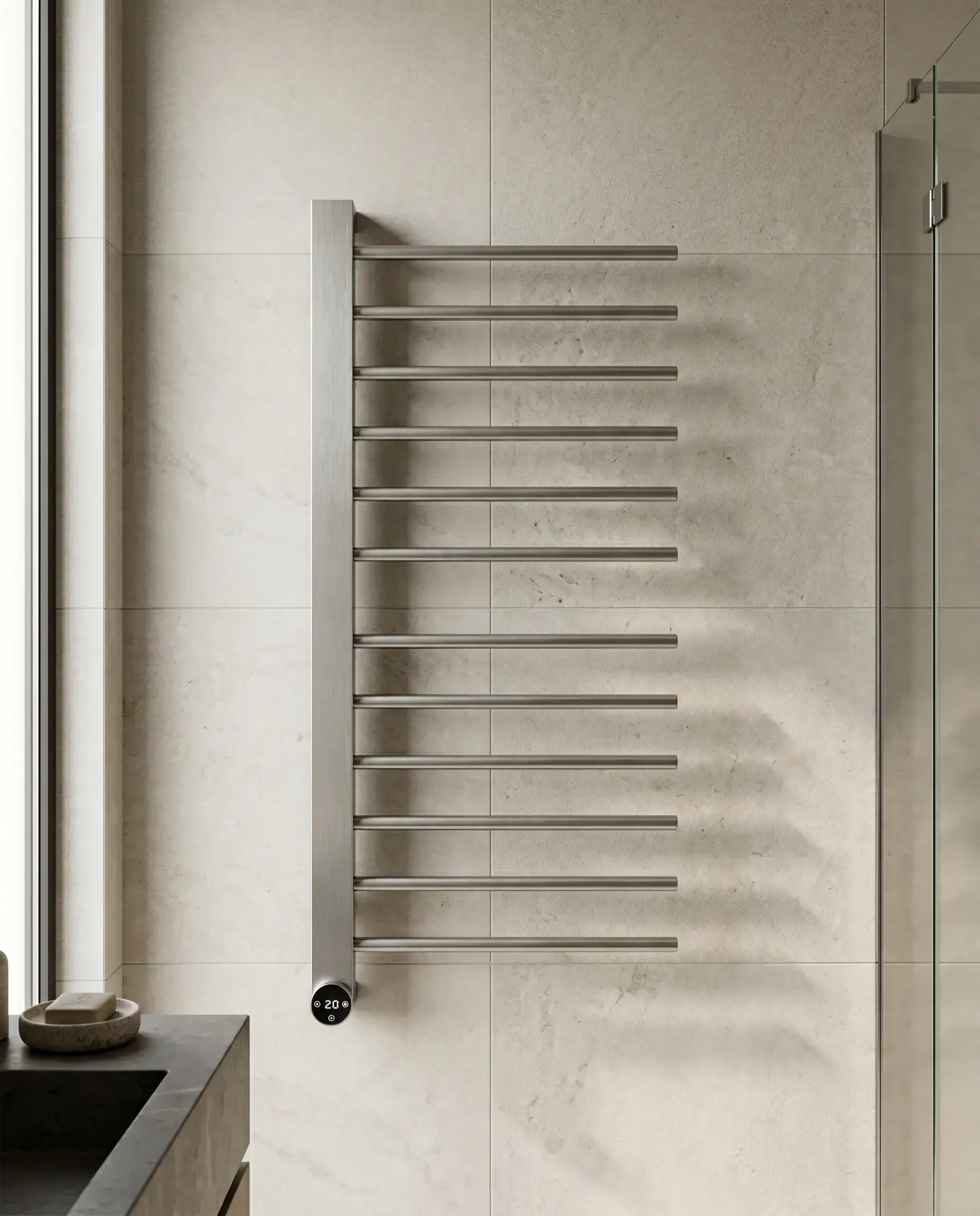 Sèche-serviettes mural 280W ouverture latérale inox brossé Calda