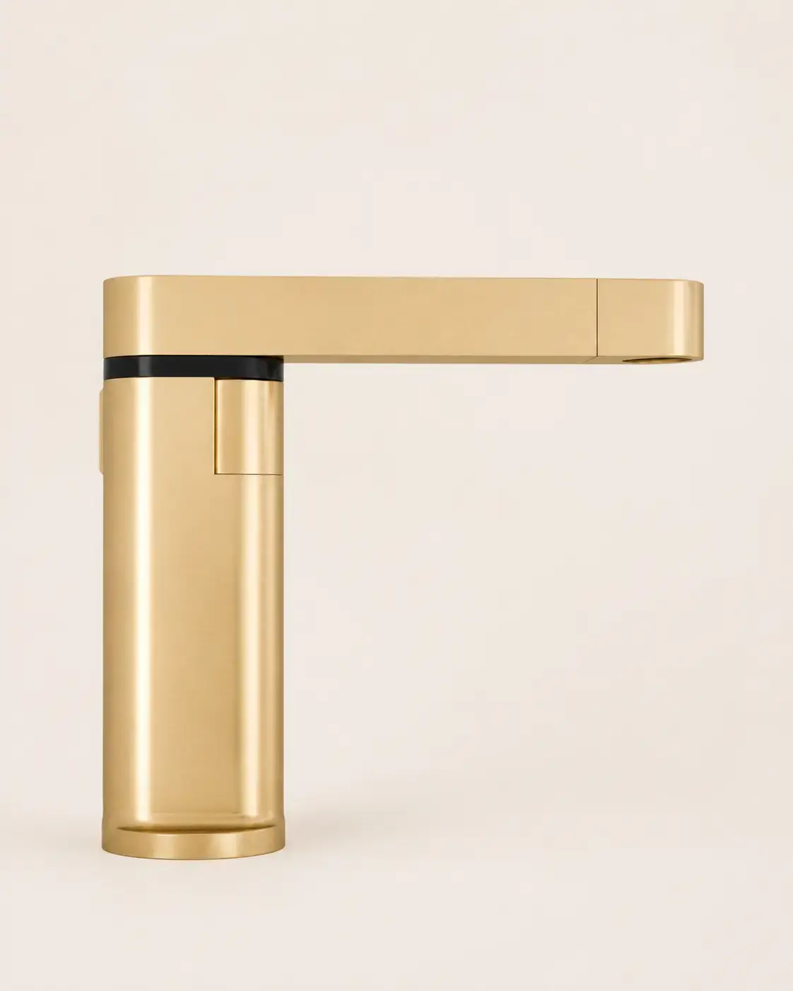 Mitigeur lavabo avec bec rotatif et extractible avec affichage digital par recharge, Doré brossé, Waterled