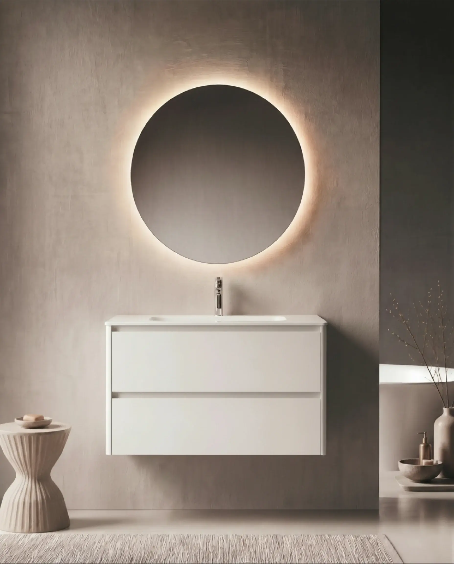 Meuble vasque avec ou sans pieds 100cm, Blanc mat, Vendome