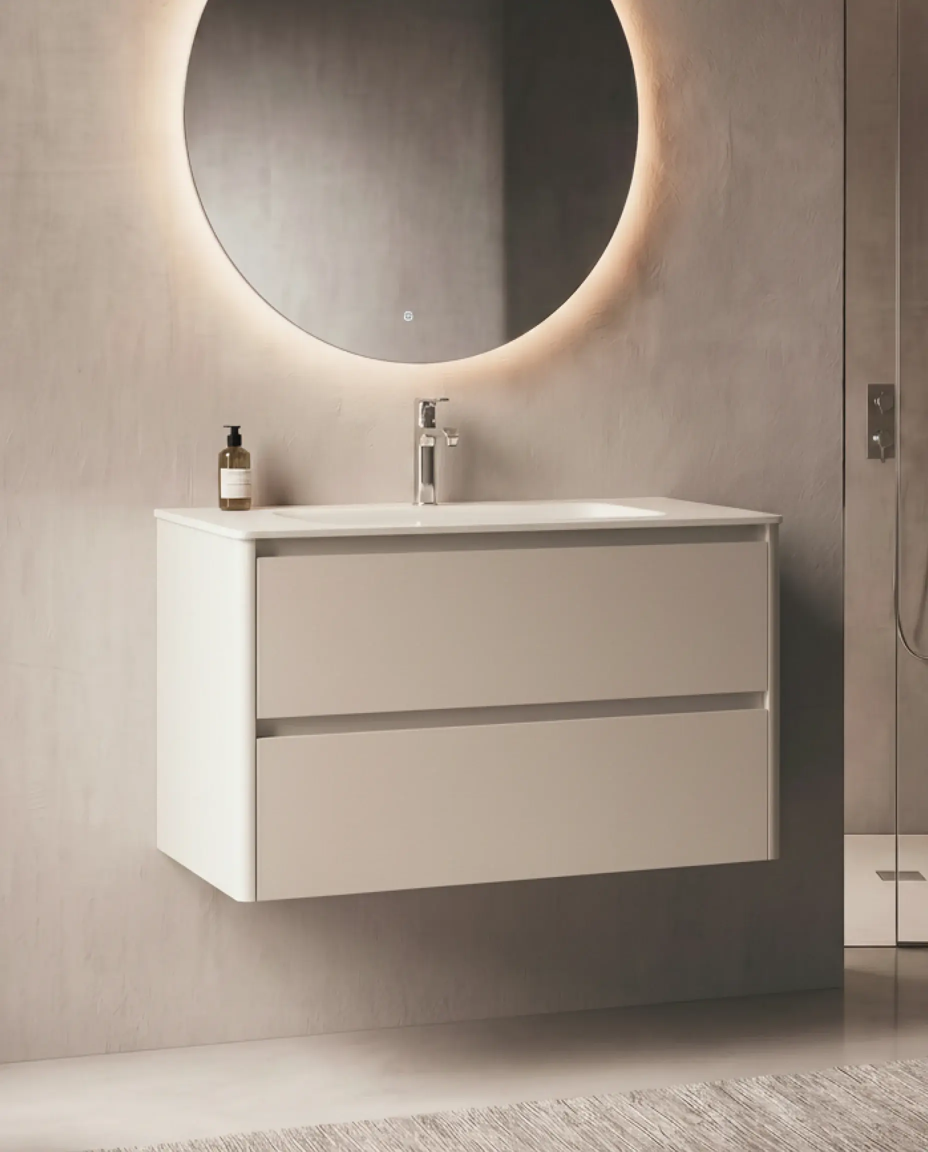 Meuble vasque avec ou sans pieds 100cm, Beige mat, Vendome