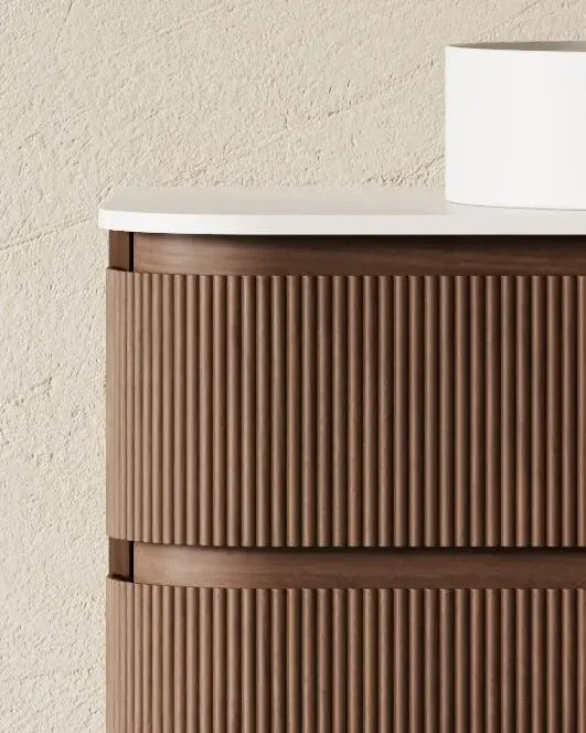  Meuble vasque arrondi suspendu en noyer 90 cm – Axel