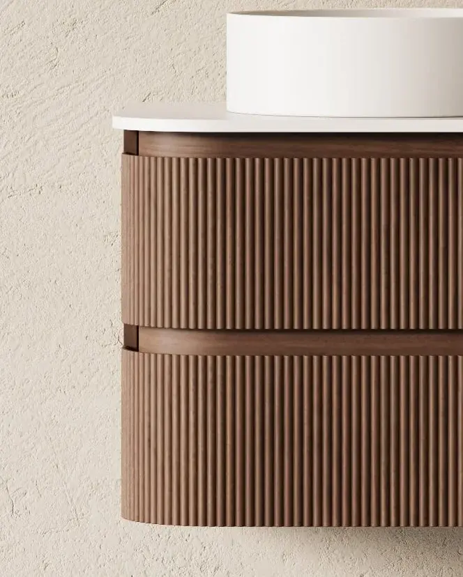 Meuble double vasque suspendu noyer arrondi 120 cm – Axel