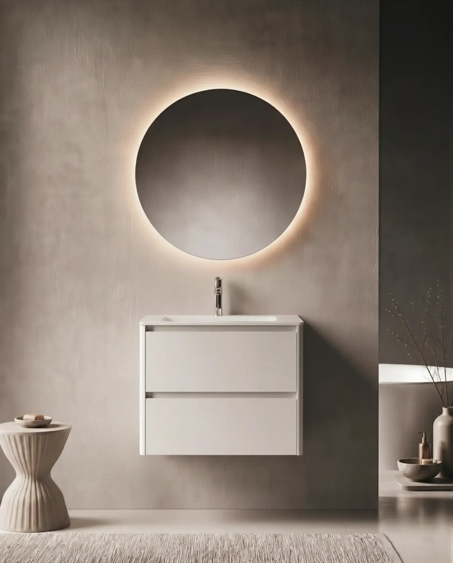 Meuble vasque avec ou sans pieds 80cm, Blanc mat, Vendome 
