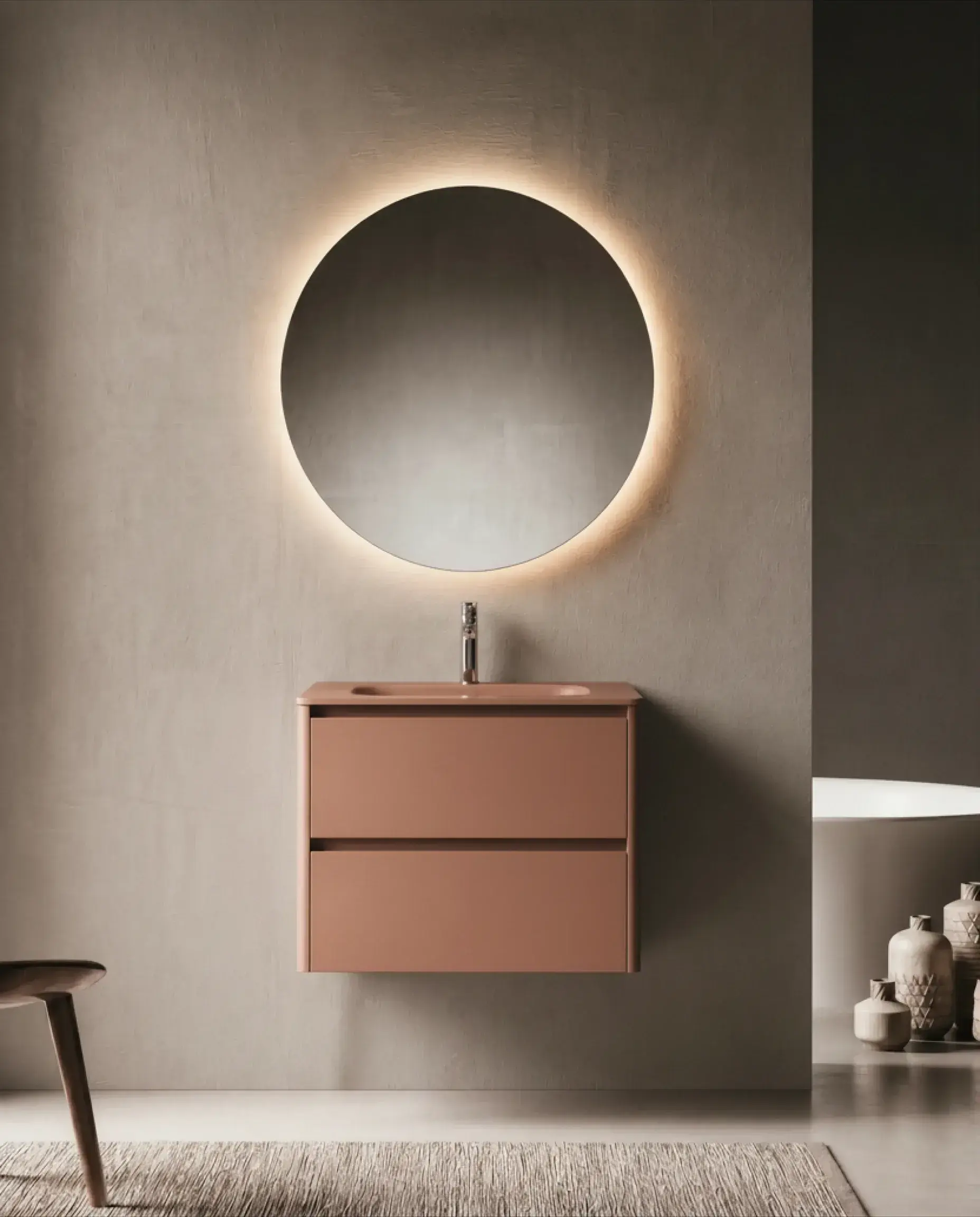Meuble vasque avec ou sans pieds 80cm, Terracotta mat, Vendome