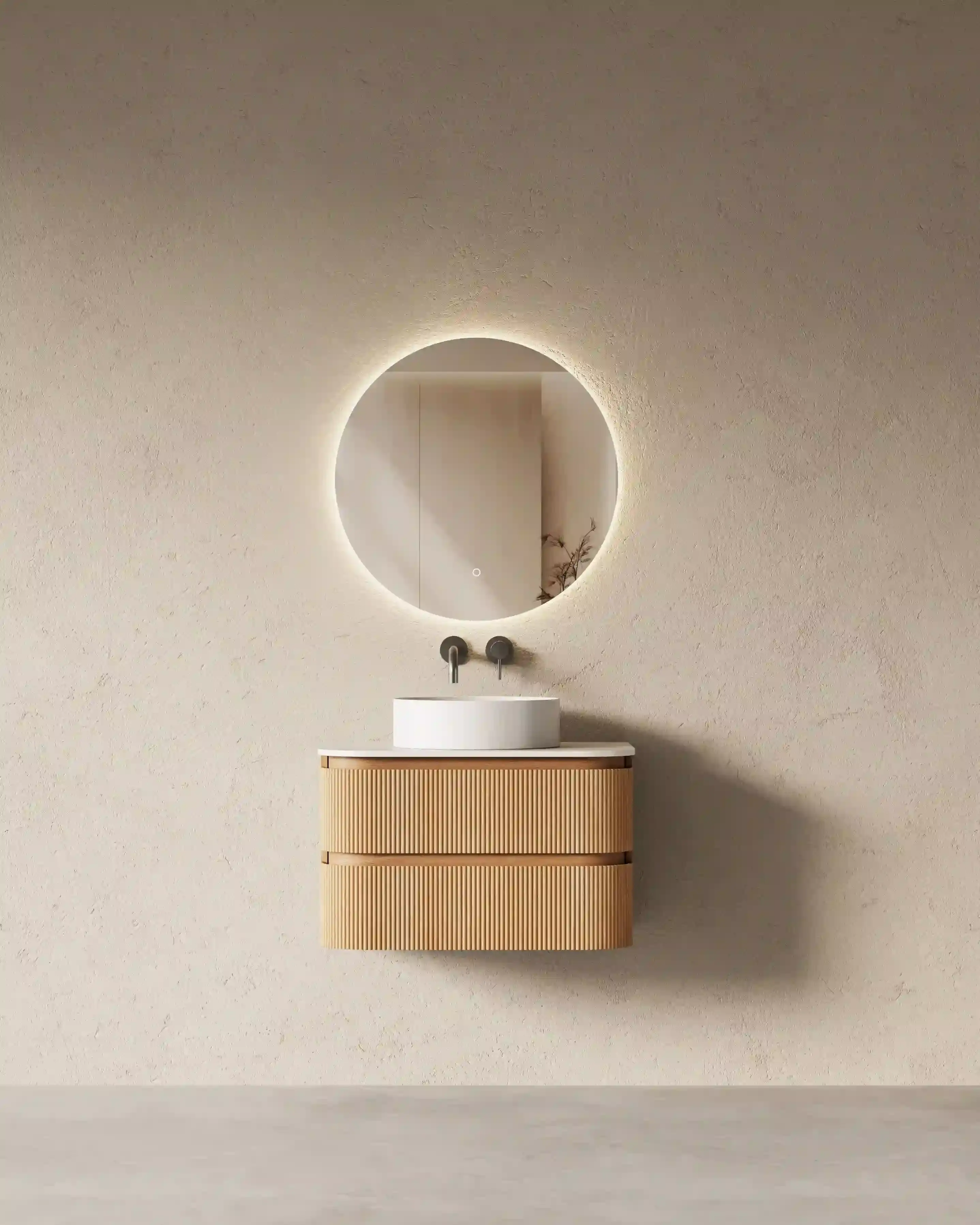 Meuble salle de bain chêne suspendu galbé 75 cm– Axel