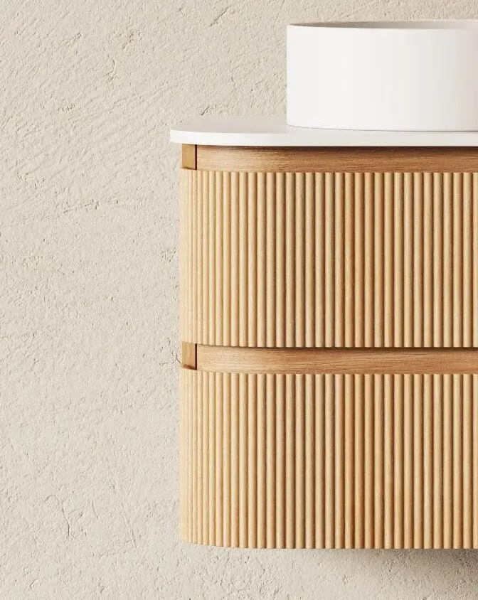 Meuble double vasque suspendu chêne arrondi 120 cm – Axel
