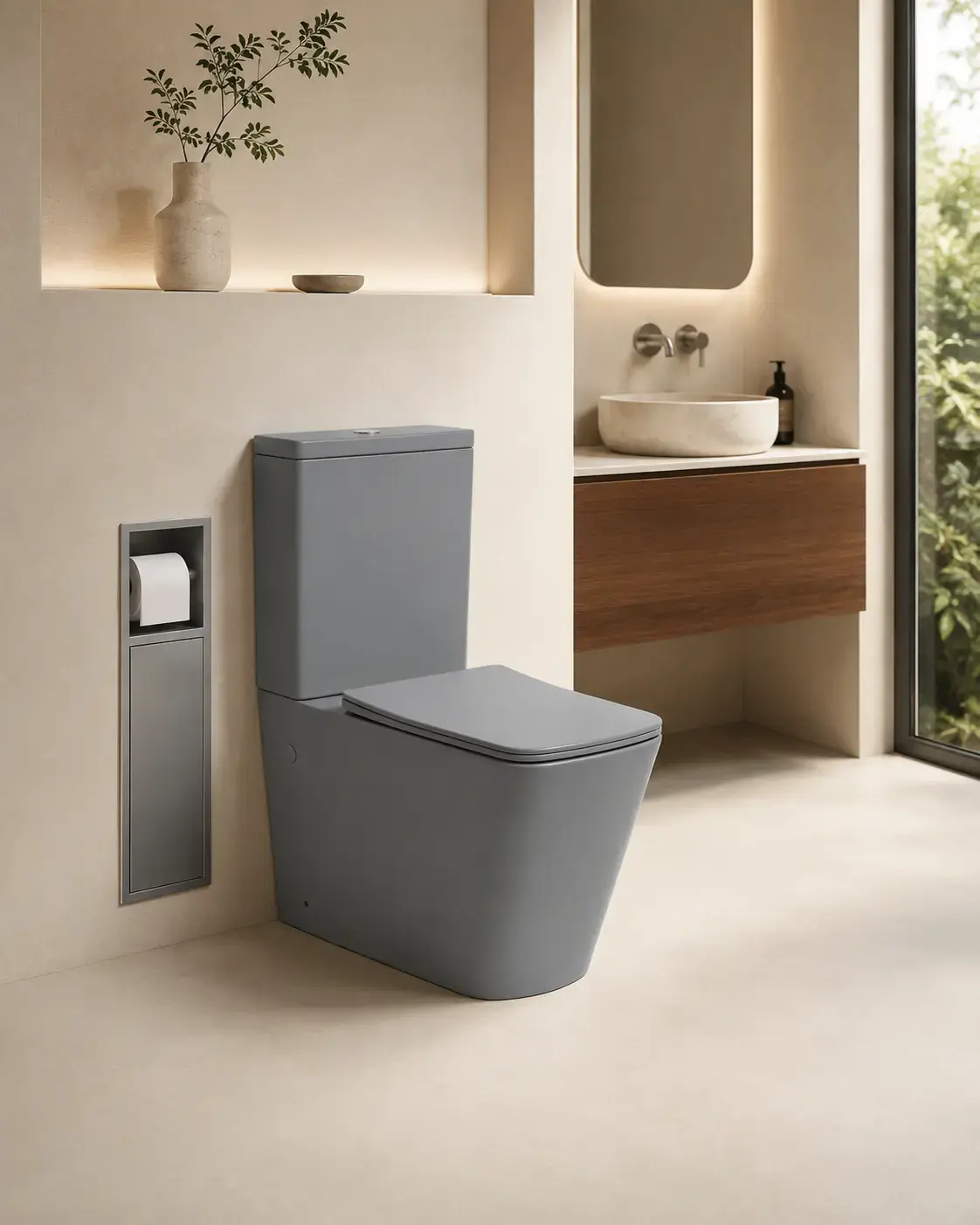 WC à poser, 64x38x83 cm, Gris clair mat, Flavio