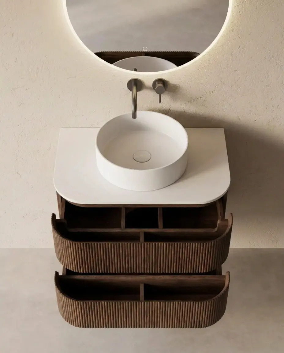 Meuble salle de bain noyer suspendu galbé 75 cm cm – Axel