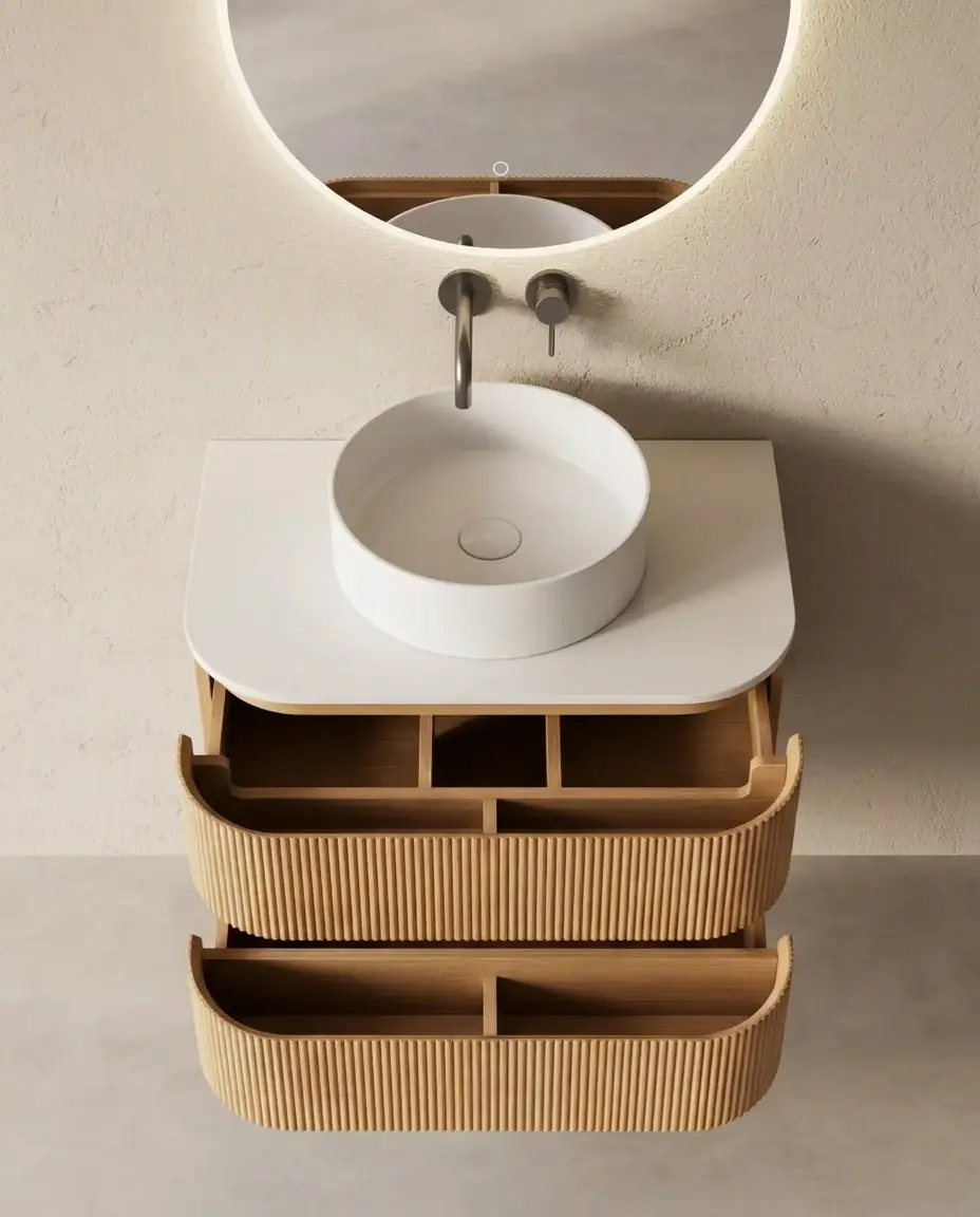 Meuble salle de bain chêne suspendu galbé 75 cm– Axel