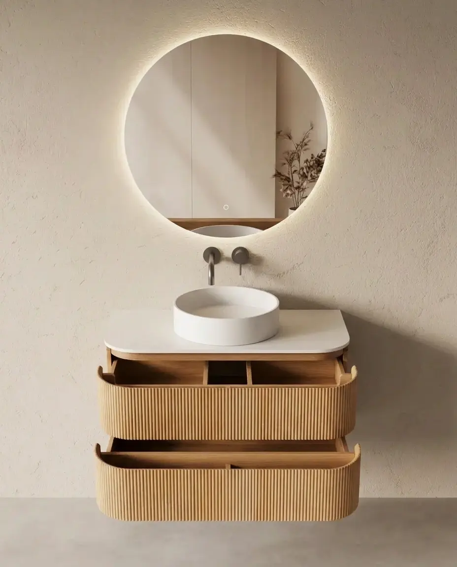 Meuble vasque arrondi suspendu en chêne 90 cm – Axel