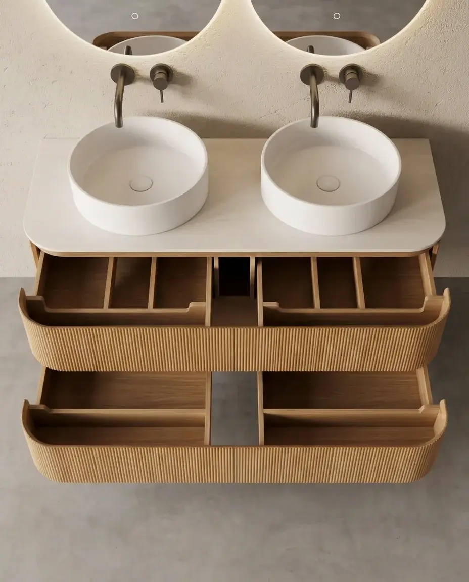 Meuble double vasque suspendu chêne arrondi 120 cm – Axel