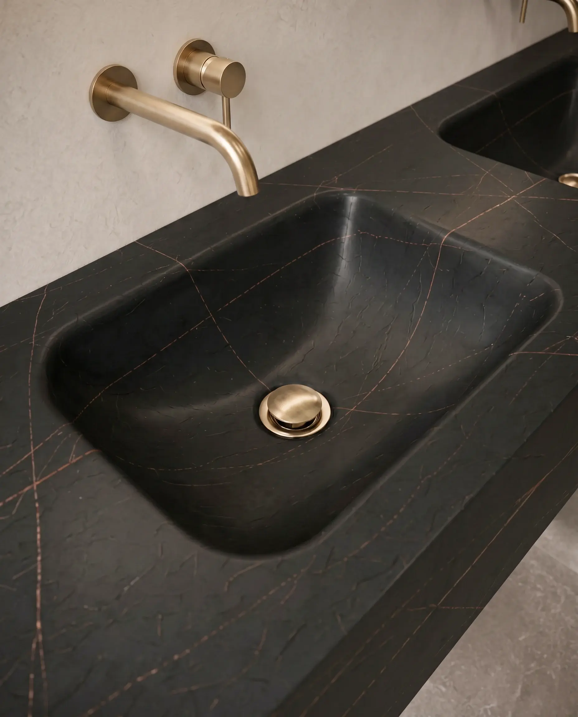 Plan vasque suspendu 160 cm effet Marbre Black mat, Eden