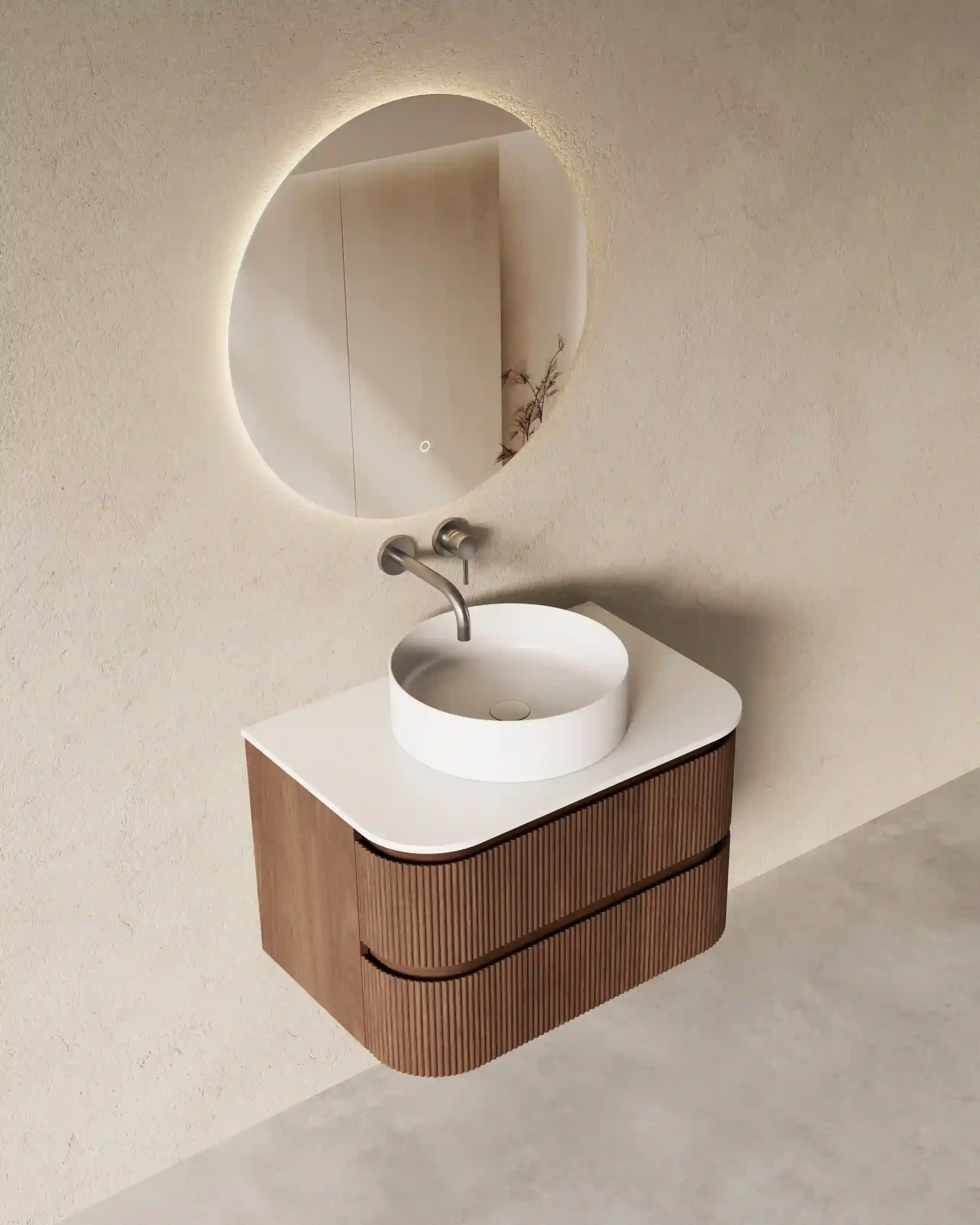Meuble salle de bain noyer suspendu galbé 75 cm cm – Axel