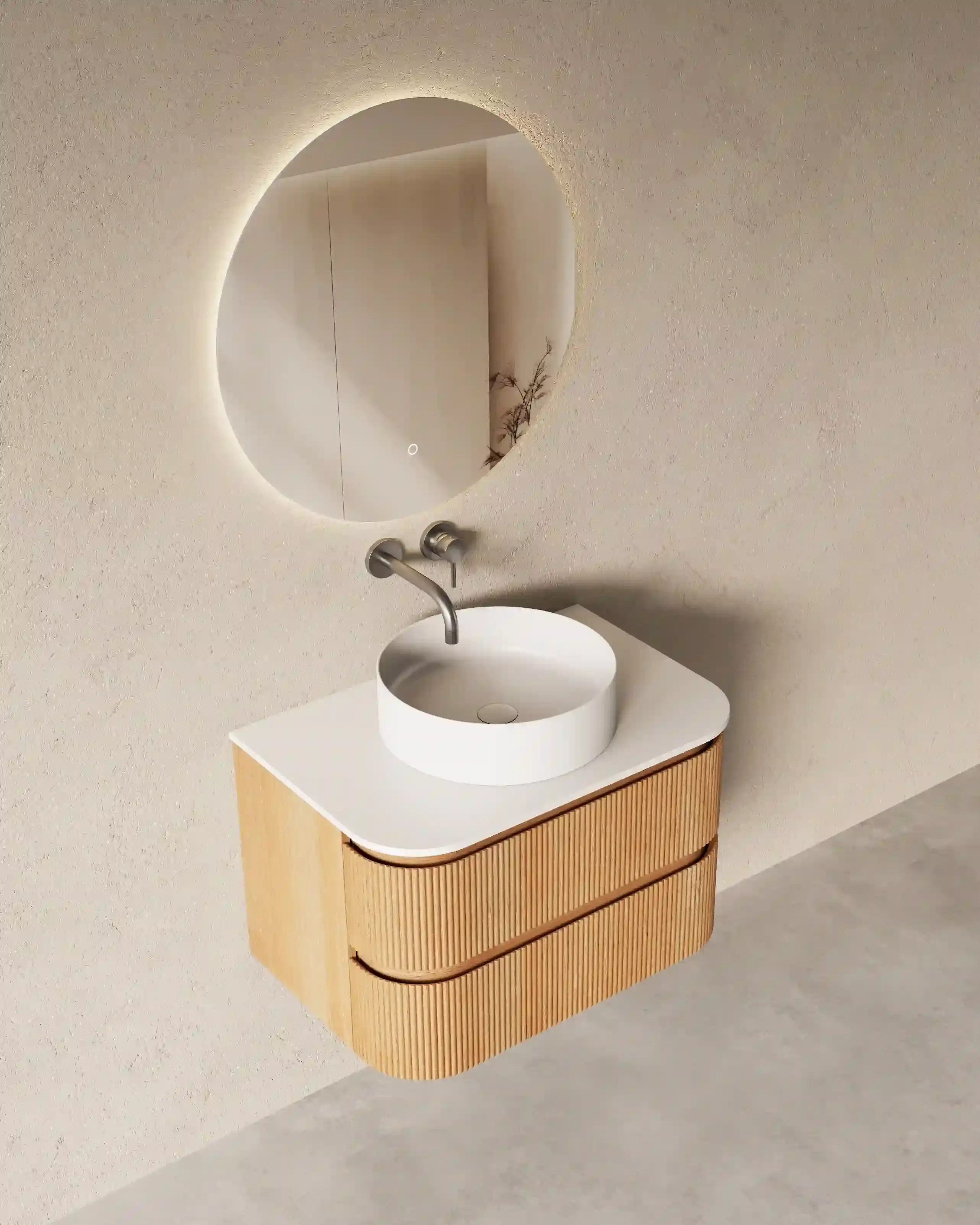 Meuble salle de bain chêne suspendu galbé 75 cm– Axel