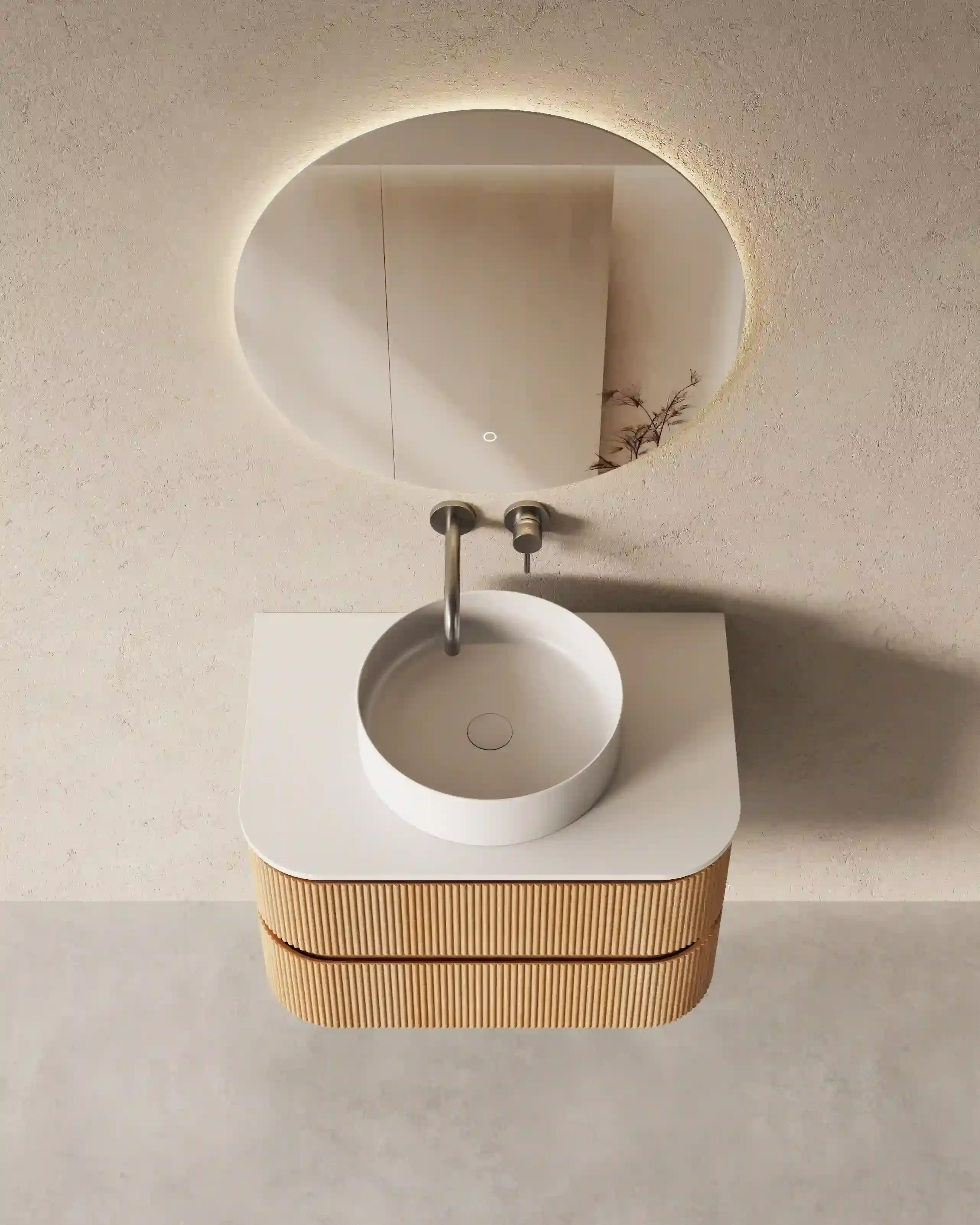 Meuble vasque arrondi suspendu en chêne 80 cm – Axel