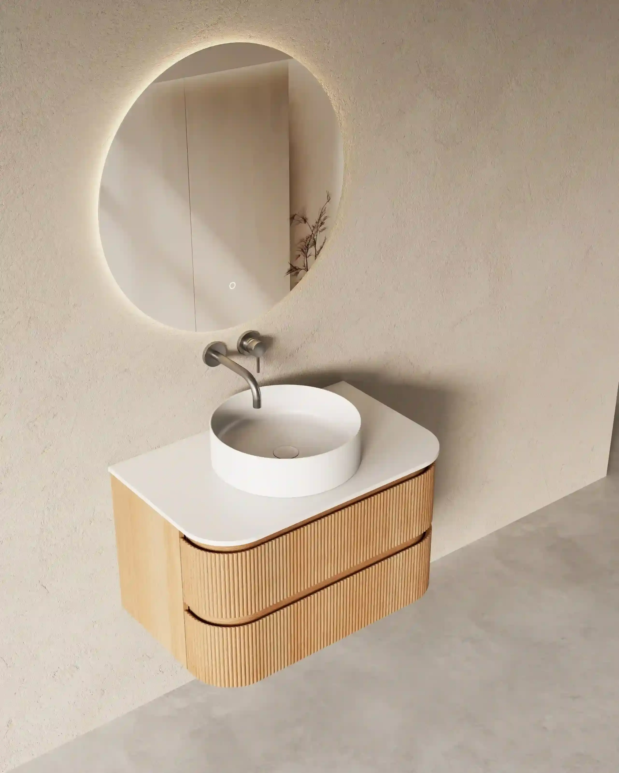 Meuble vasque arrondi suspendu en chêne 80 cm – Axel