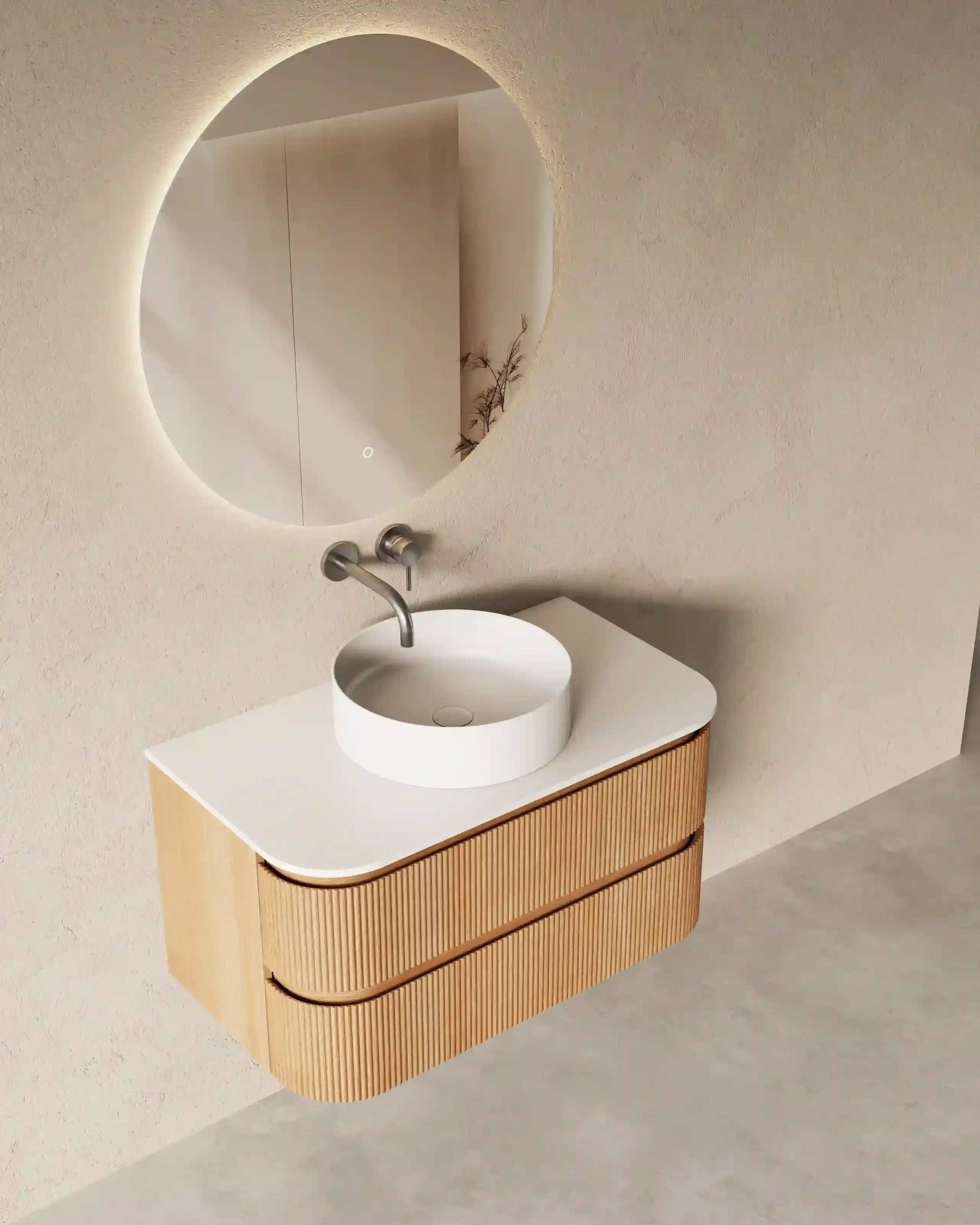 Meuble vasque arrondi suspendu en chêne 90 cm – Axel