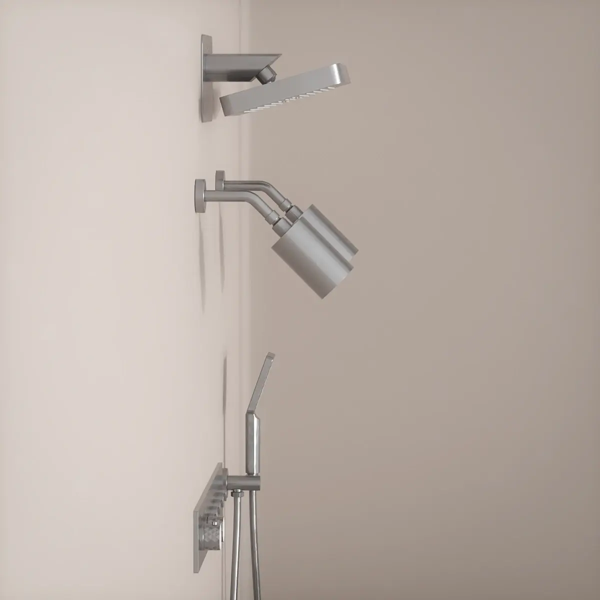 Douche thermostatique, ciel de douche carré et douches épaules, inox brossé Châtelet