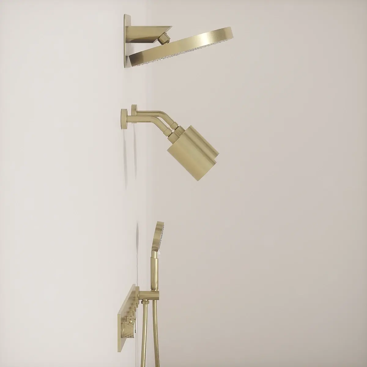 Douche thermostatique, ciel de douche ronde et douches épaules, doré brossé Châtelet