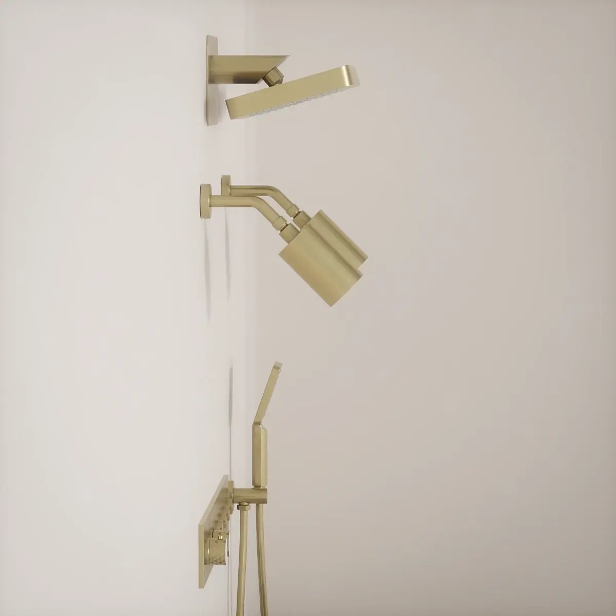 Douche thermostatique, ciel de douche carré et douches épaules, doré brossé Châtelet